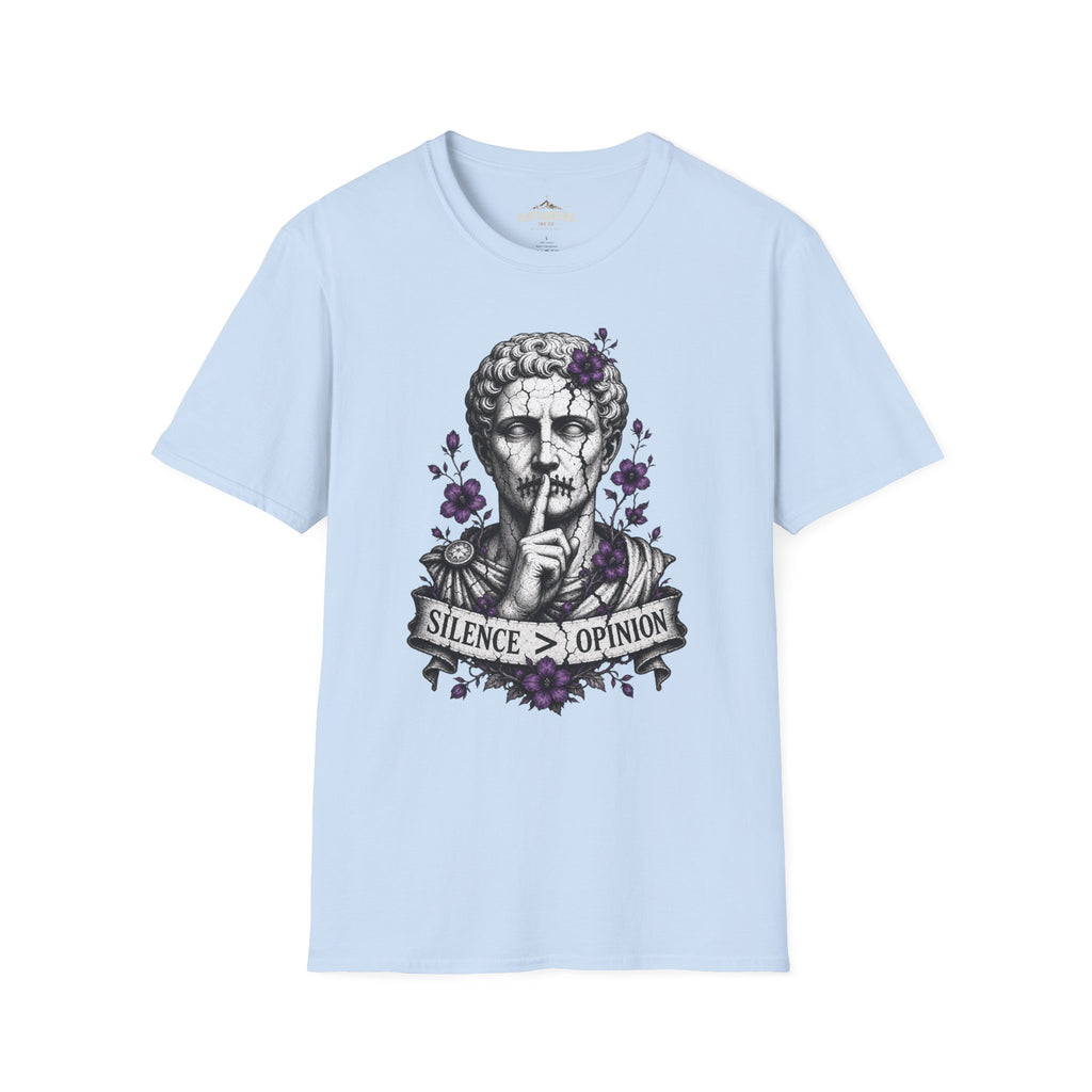 Statue 'Silence Is Opinion' T-Shirt — Gothic Floral Graphic Tee