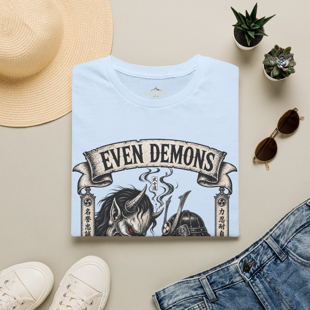 Even Demons T-Shirt — Gothic Samurai Cat Graphic Tee