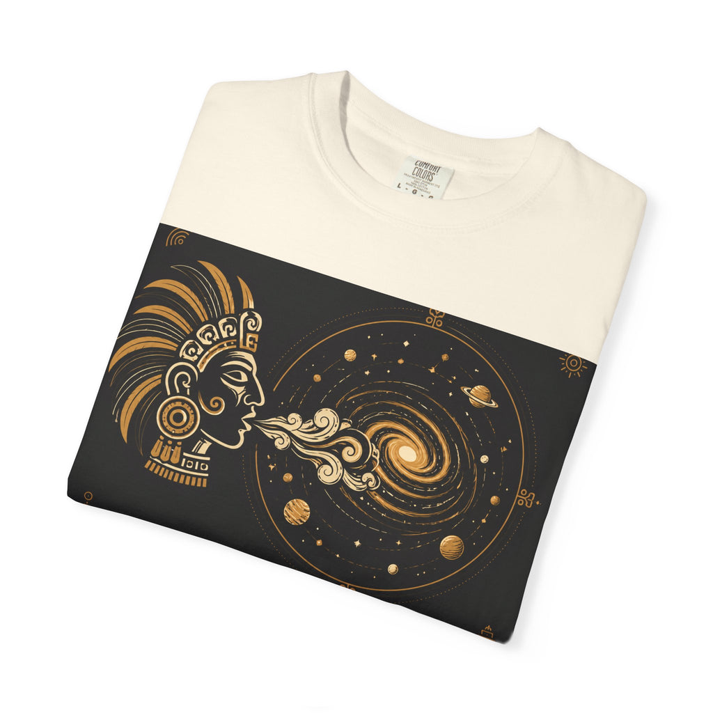 Cosmic Aztec Breath T-Shirt — Golden Galaxy Illustration