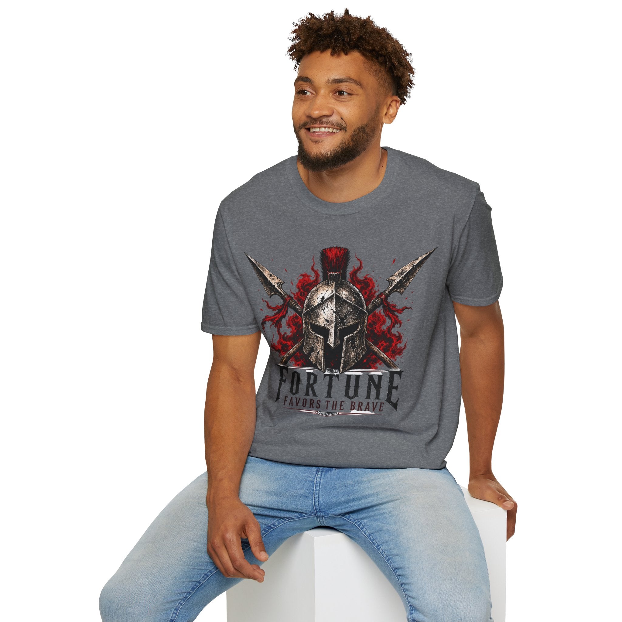 Warrior Helmet T-Shirt — "Fortune Favors the Brave" Spartan Helmet Graphic Tee