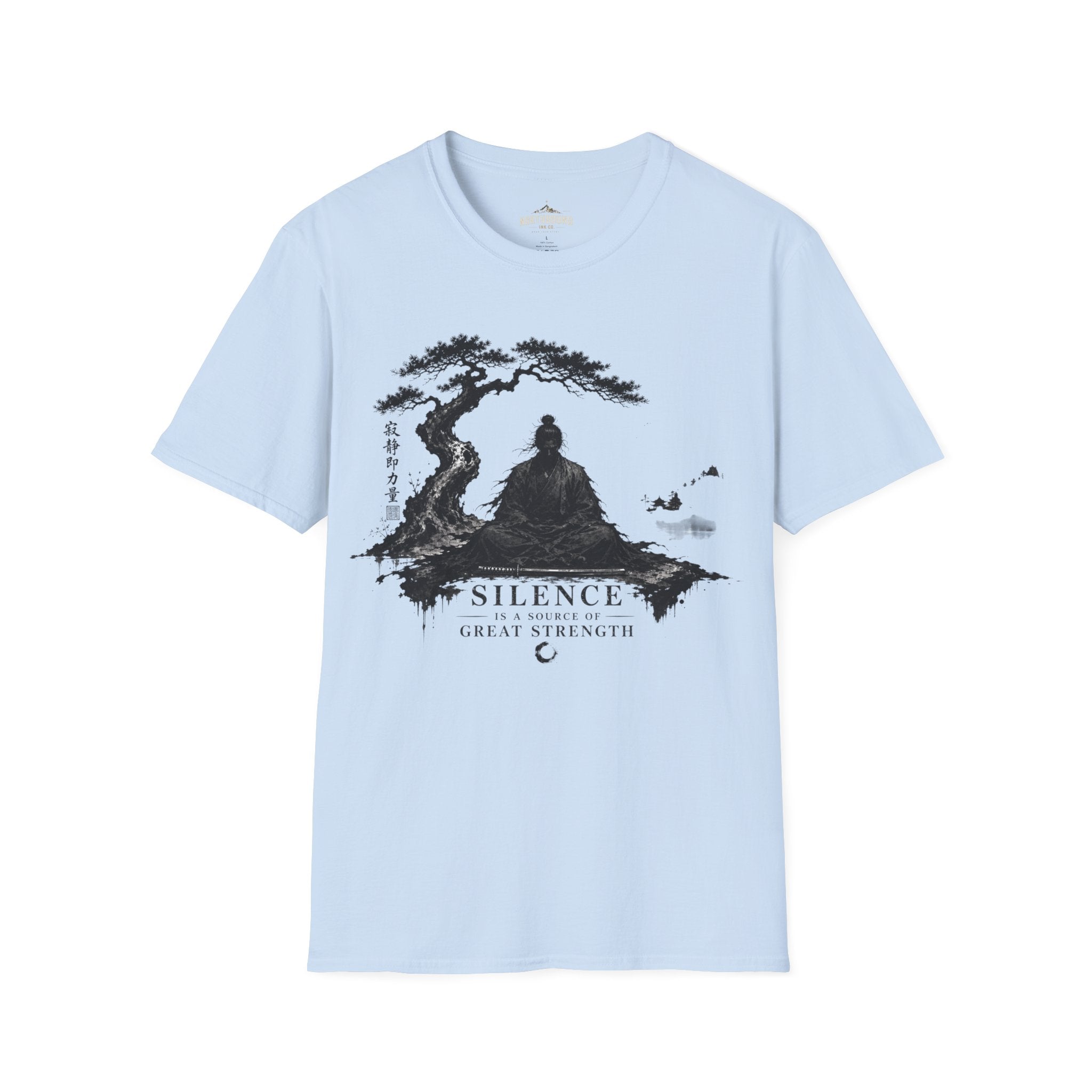 Meditation Zen T-Shirt — 'Silence Is Great Strength' Minimal Bonsai Buddha Tee