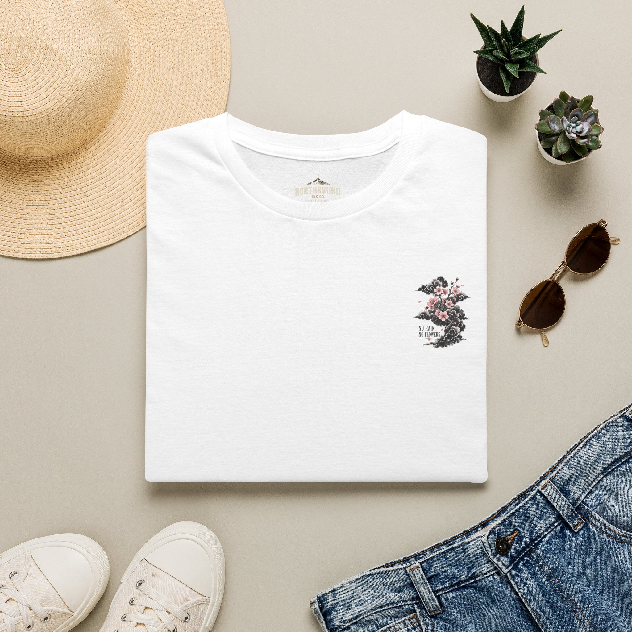 Floral Pocket Cat T‑Shirt — Petite Cherry Blossom Kitten Graphic