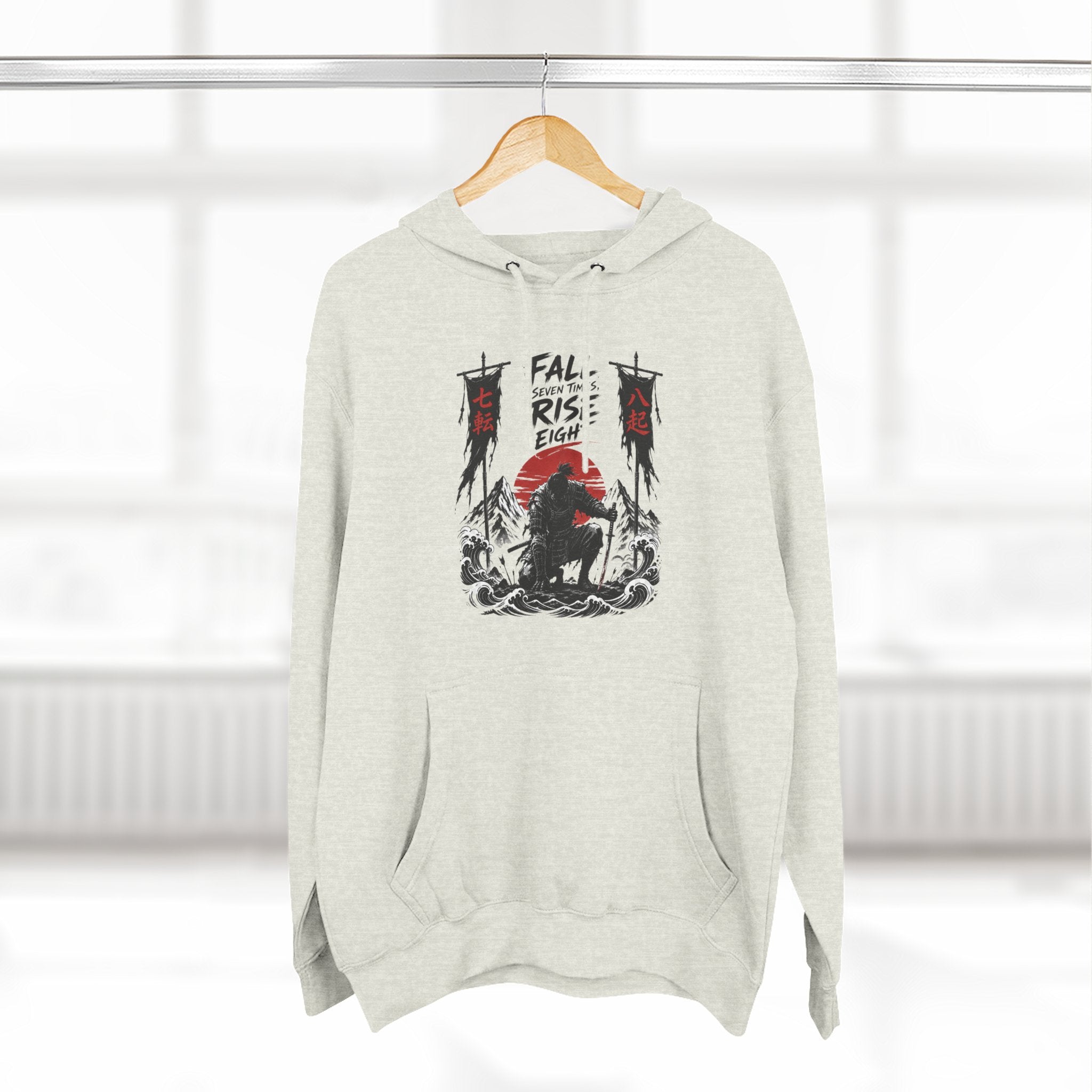 Samurai Sunset Hoodie — "Fall Rise Fight" Graphic Fleece Hoodie