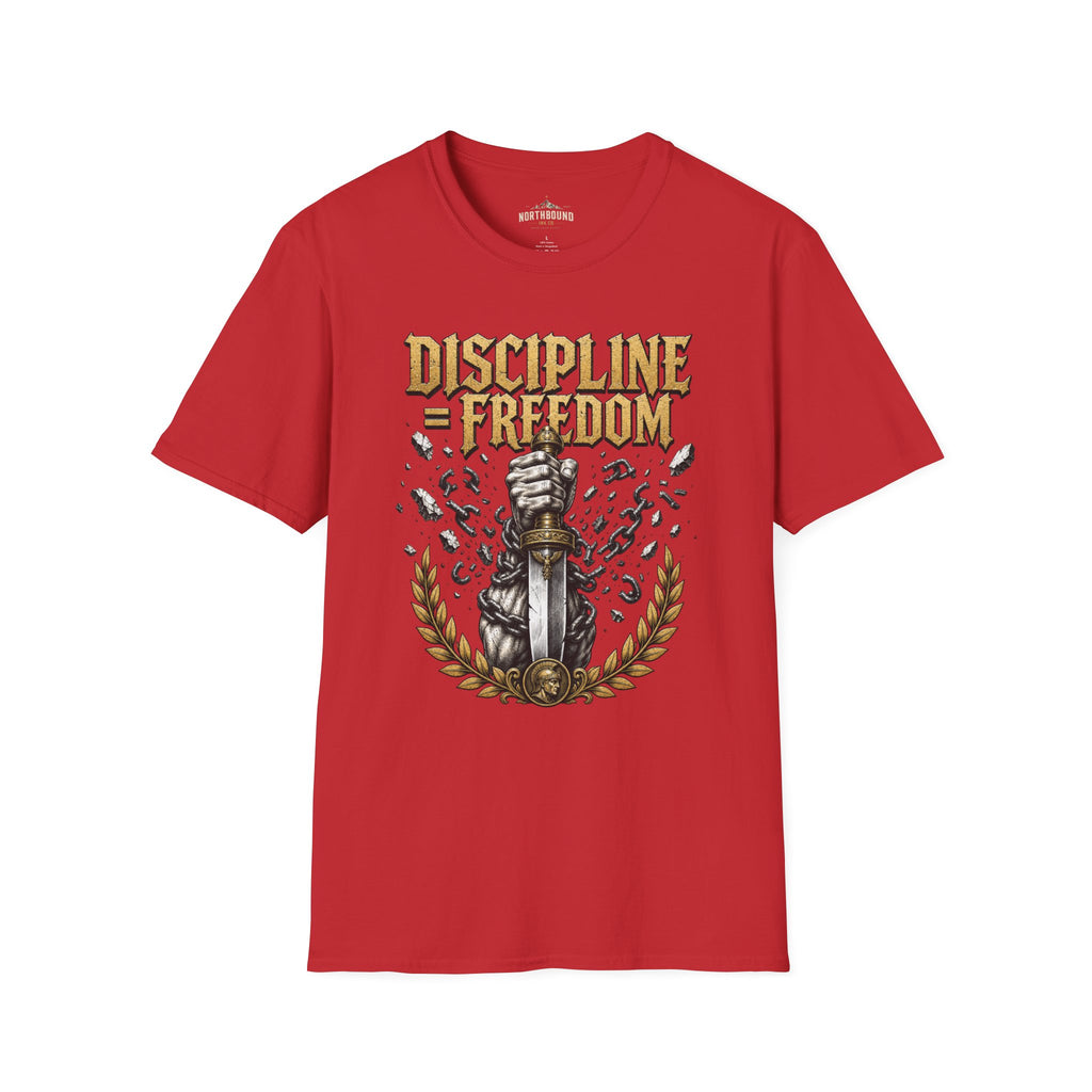 Discipline = Freedom T-Shirt — Motivational Sword & Fist Design