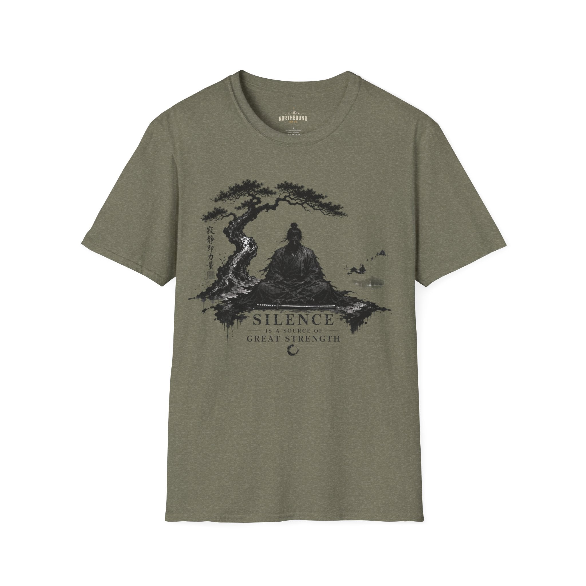 Meditation Zen T-Shirt — 'Silence Is Great Strength' Minimal Bonsai Buddha Tee