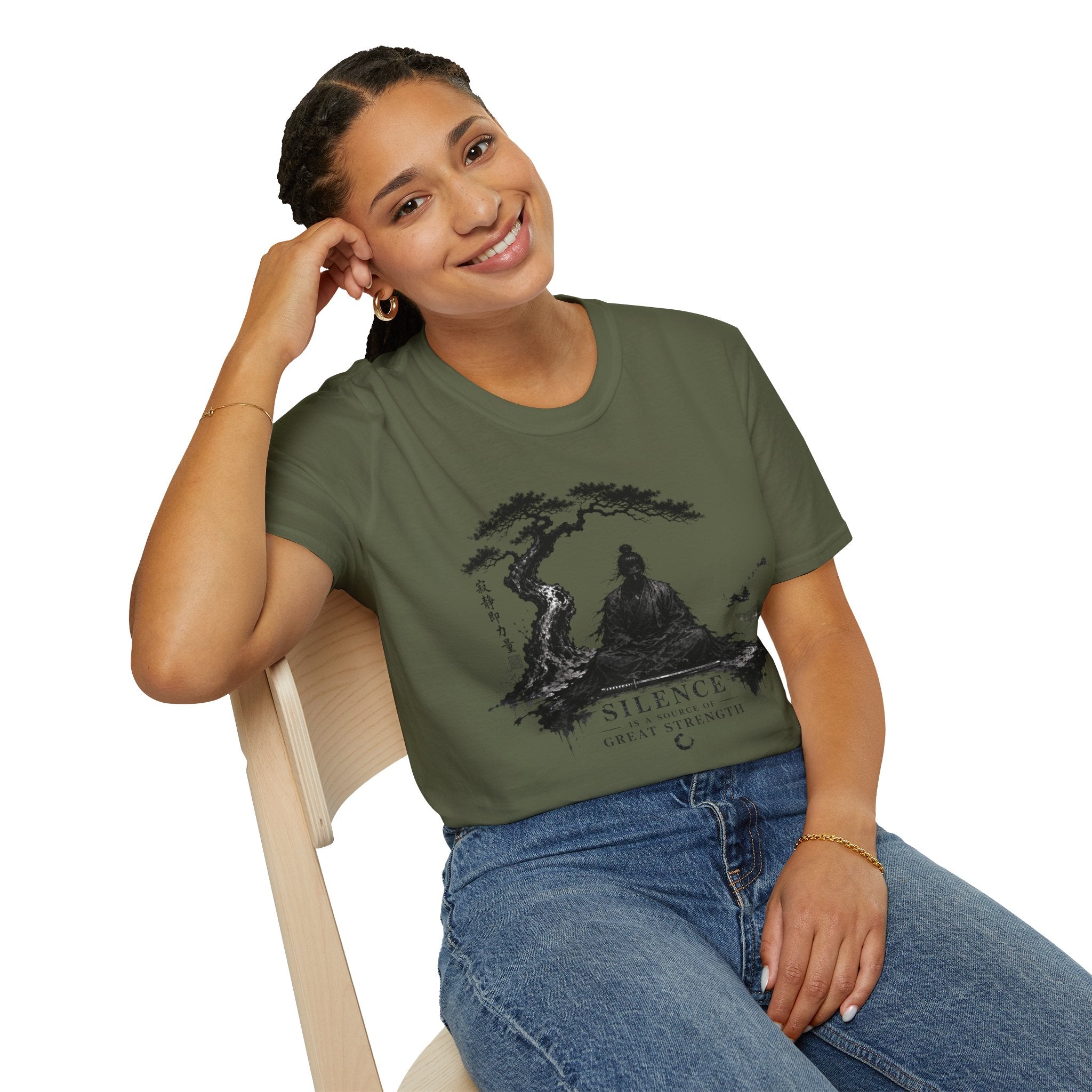 Meditation Zen T-Shirt — 'Silence Is Great Strength' Minimal Bonsai Buddha Tee