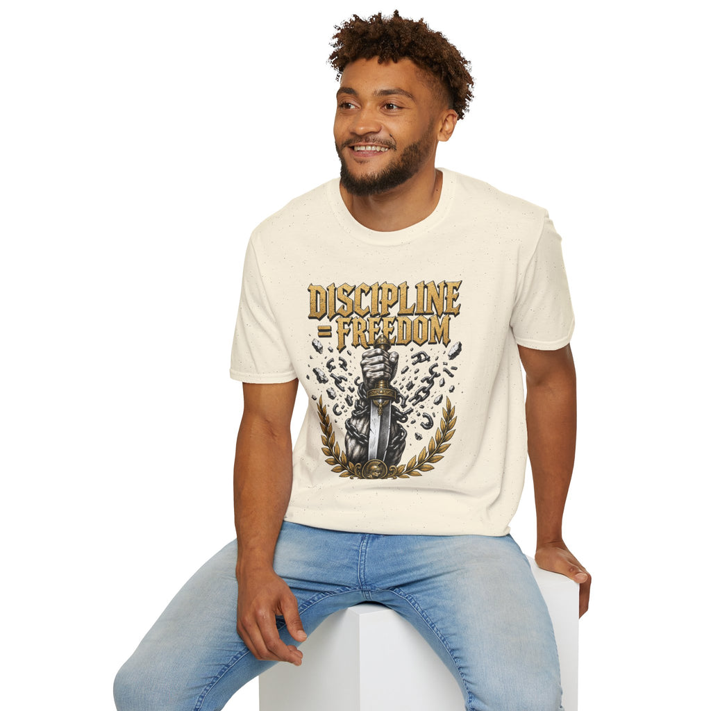 Discipline = Freedom T-Shirt — Motivational Sword & Fist Design