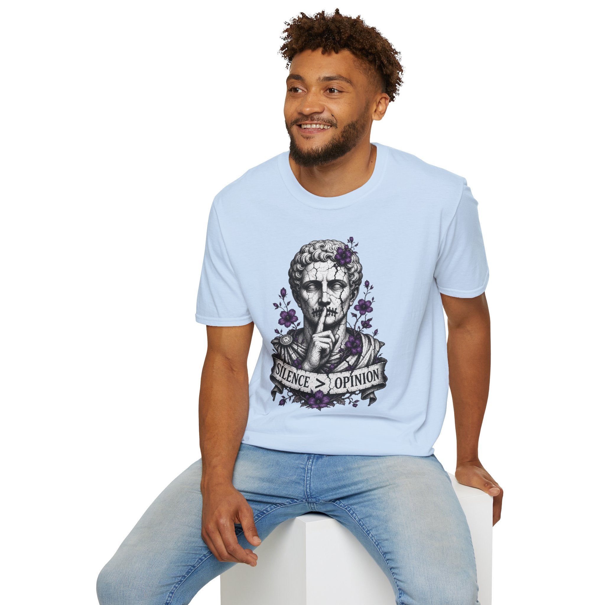 Statue 'Silence Is Opinion' T-Shirt — Gothic Floral Graphic Tee
