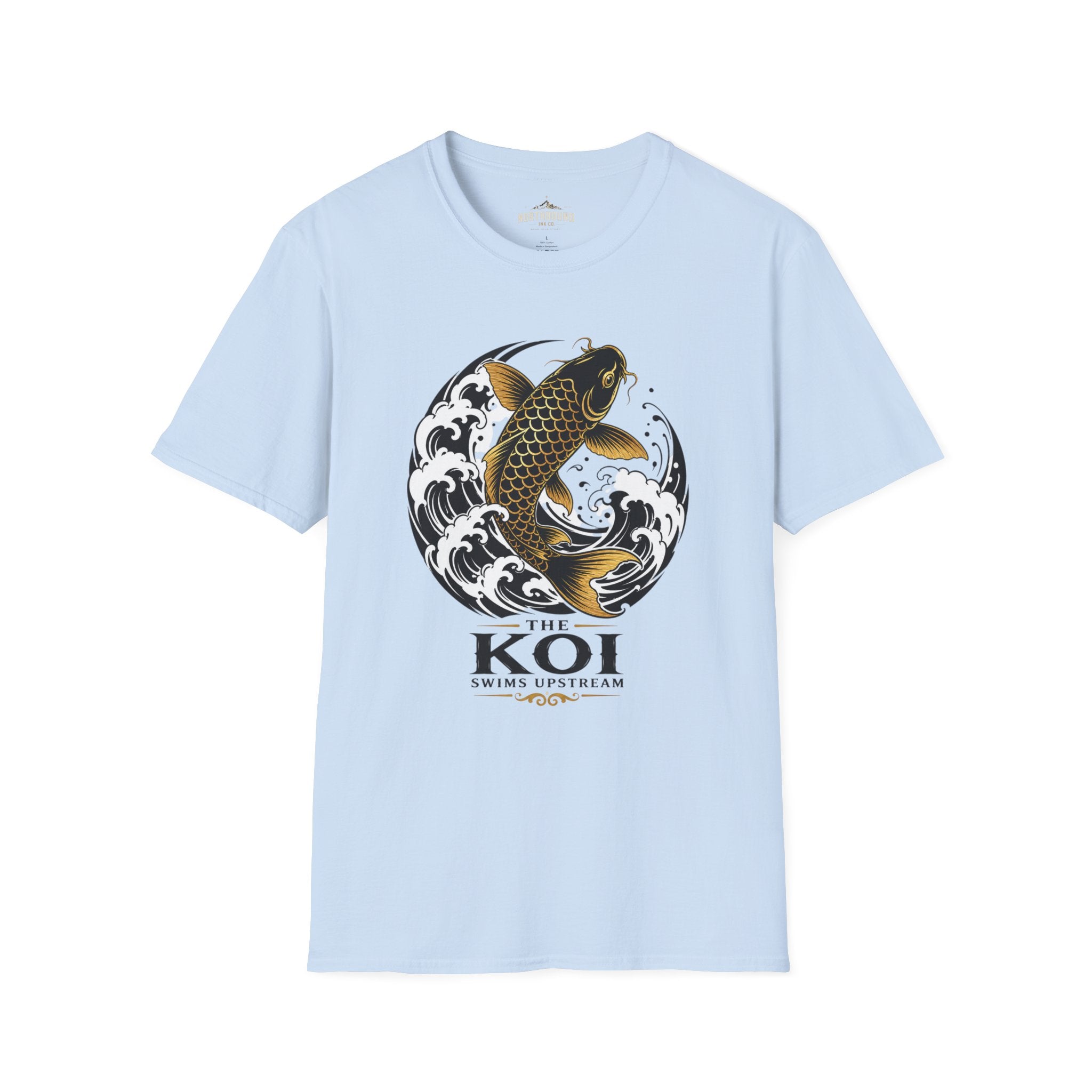 Koi Fish T-Shirt — Black & Gold Japanese Wave Graphic
