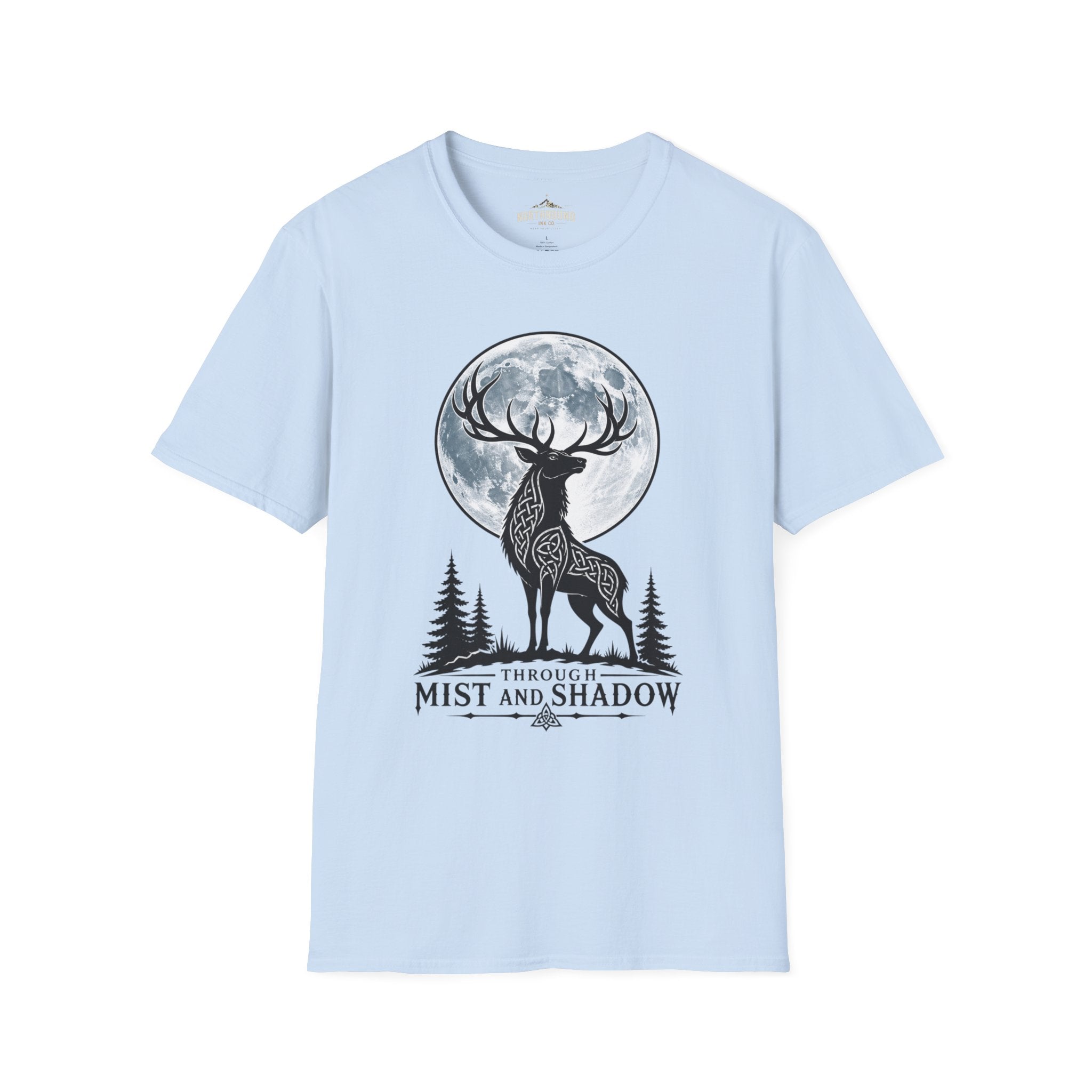 Deer Moon T‑Shirt — 'Mist and Shadow' Woodland Stag Graphic Tee