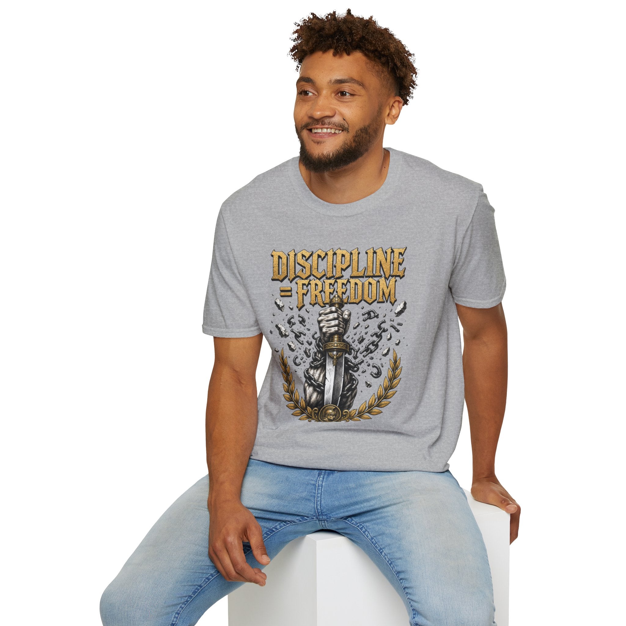 Discipline = Freedom T-Shirt — Motivational Sword & Fist Design