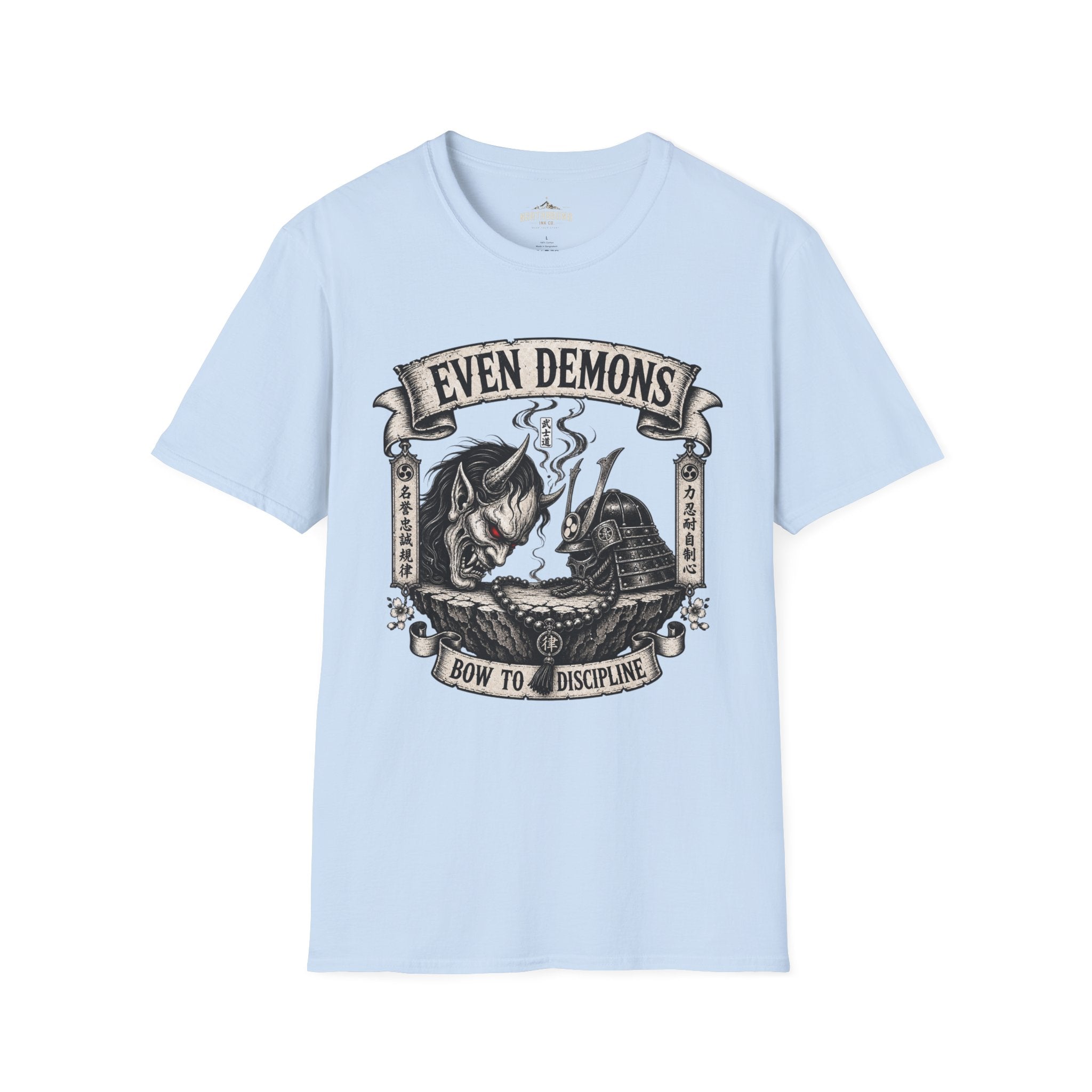 Even Demons T-Shirt — Gothic Samurai Cat Graphic Tee