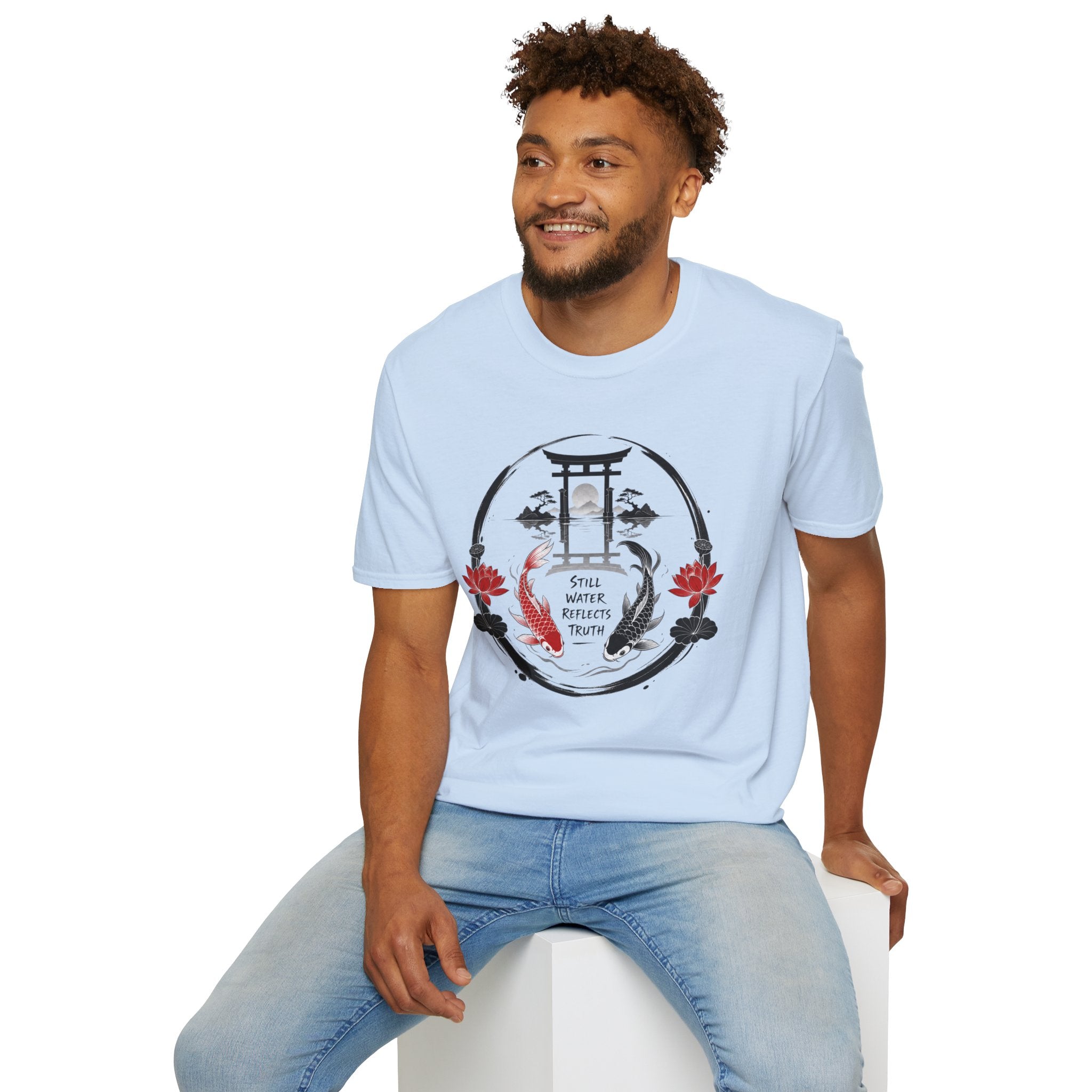 Zen Koi Torii T‑Shirt — "Still Water" Japanese Garden Graphic