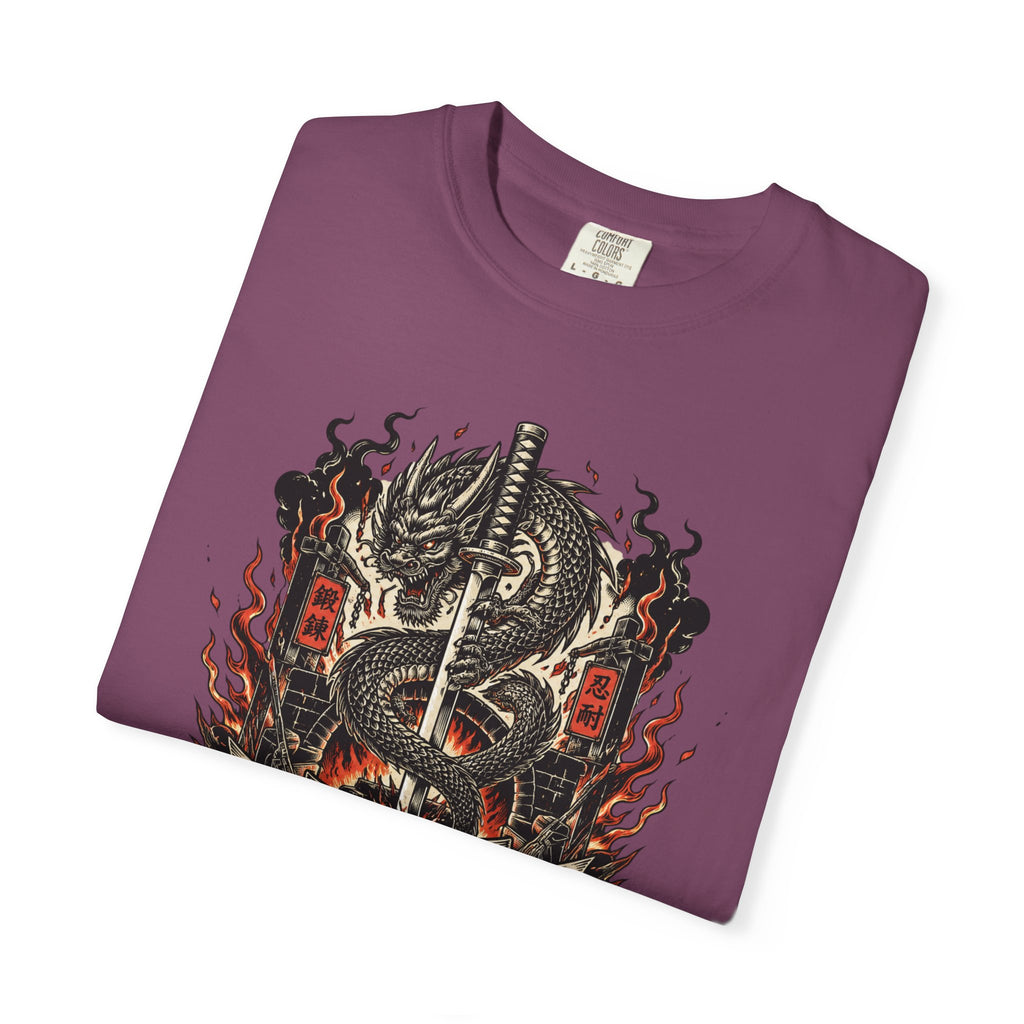 Sword & Flame Graphic T-Shirt — "A Sword Is Polished By Fire"