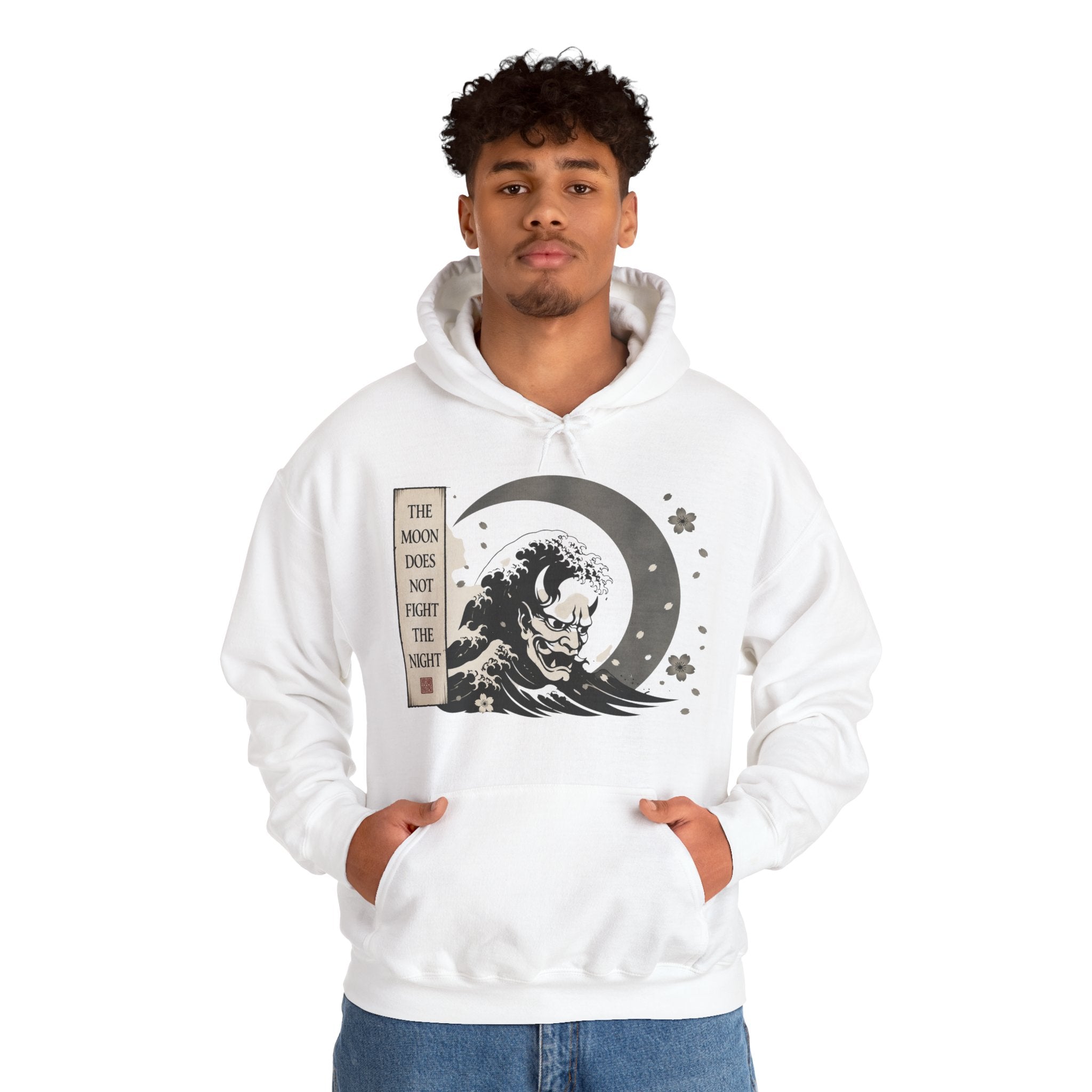 Moon Tide Wave Hoodie — "The Moon Does Not Fright the Night" Japanese Wave Graphic