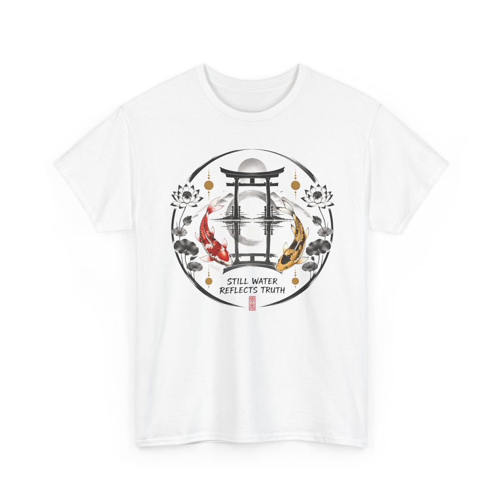 Koi Pond Tee — 'Still Water Reflects Truth' Japanese Torii Graphic T-Shirt