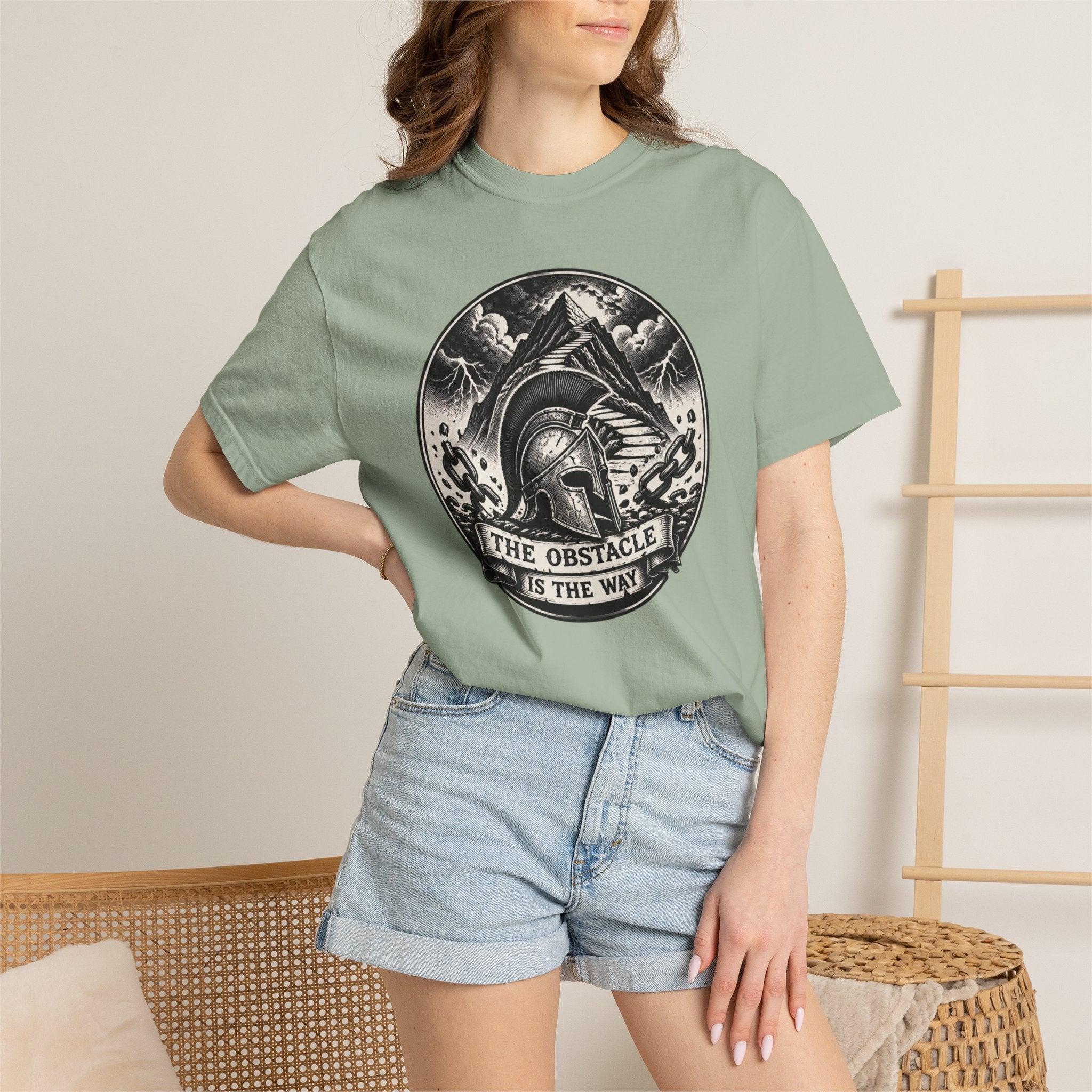 Spartan Helmet T‑Shirt — "The Obstacle Is The Way" Motivational Tee