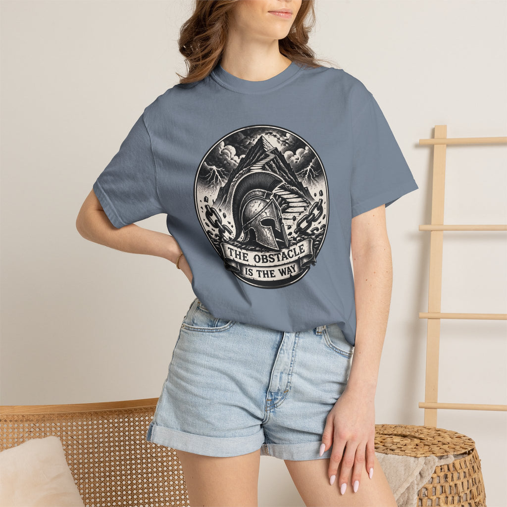 Spartan Helmet T‑Shirt — "The Obstacle Is The Way" Motivational Tee