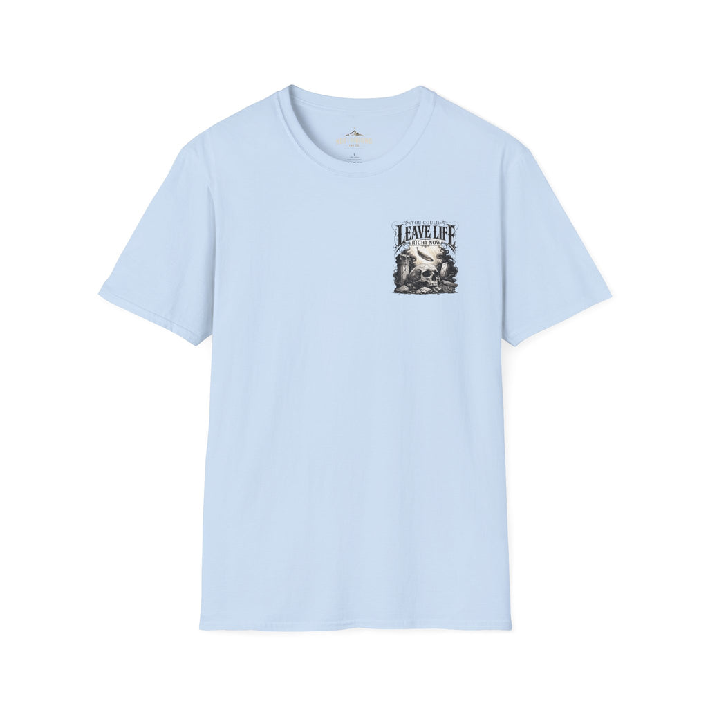Skull & Mountains T-Shirt — "Leave Life" Adventure Graphic Tee