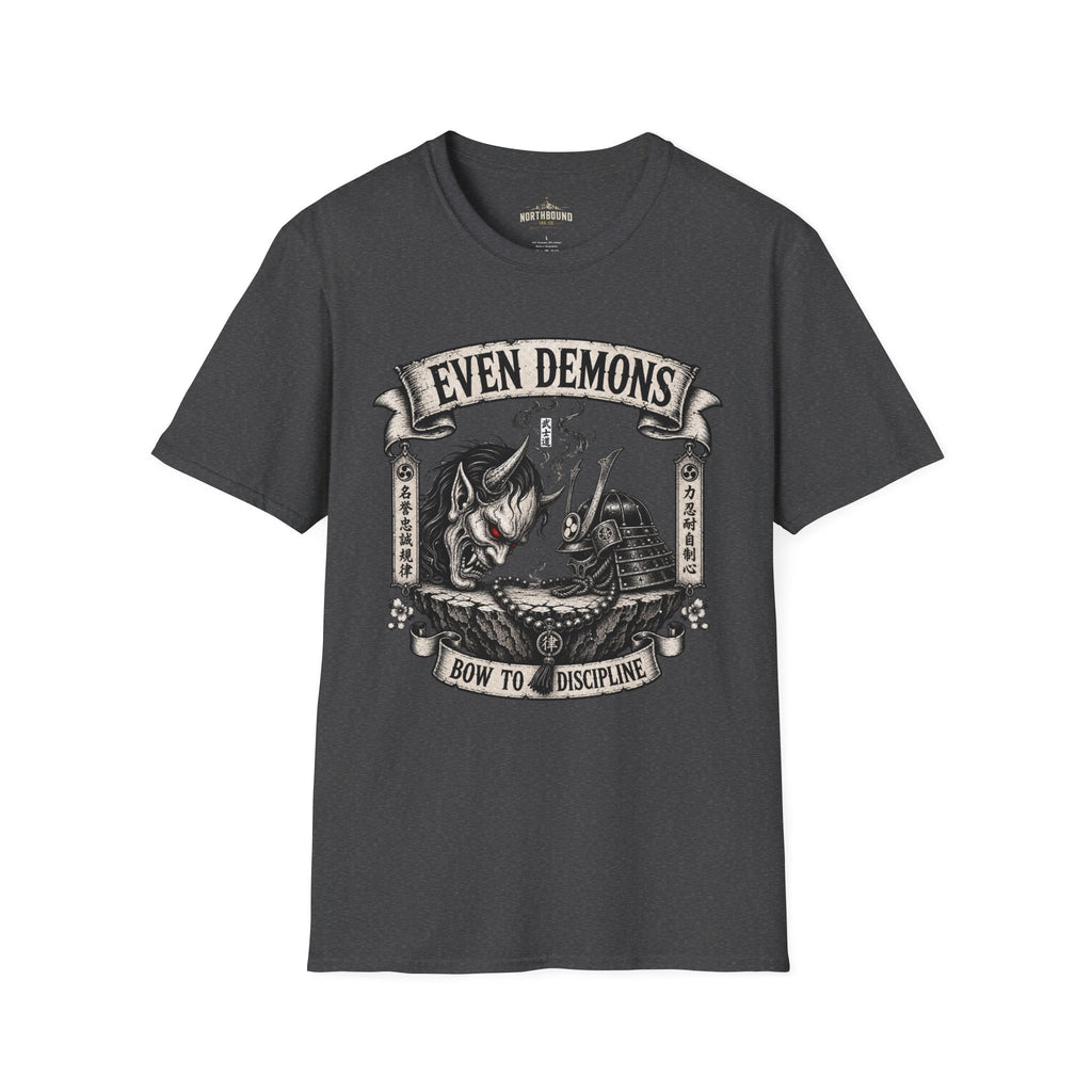 Even Demons T-Shirt — Gothic Samurai Cat Graphic Tee