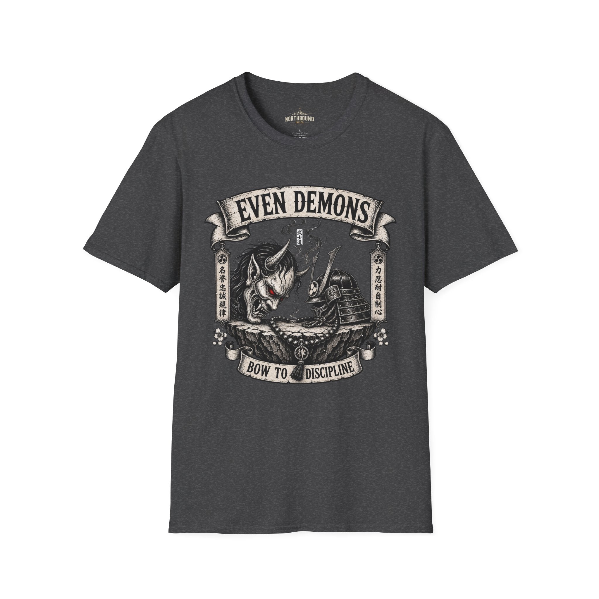 Even Demons T-Shirt — Gothic Samurai Cat Graphic Tee