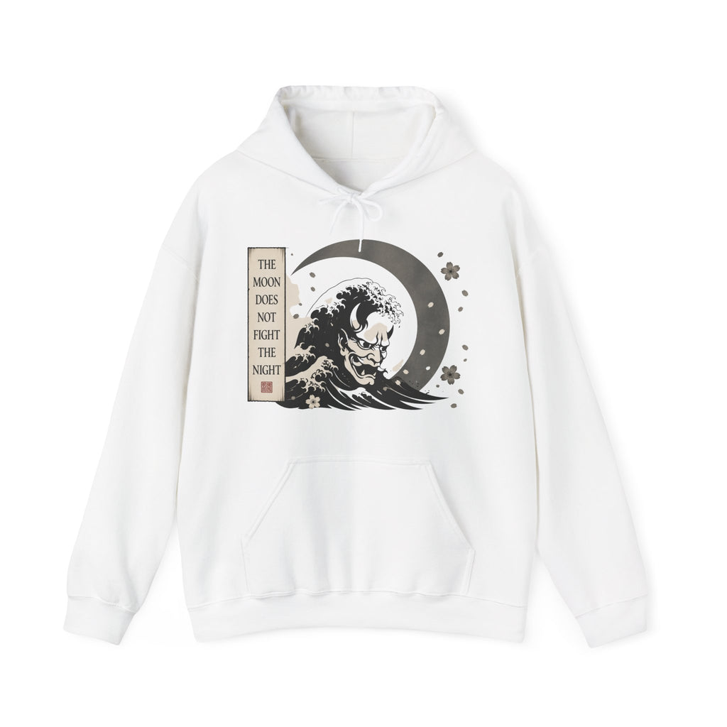 Moon Wave Hoodie — "The Moon Does Not Fright the Night" Graphic Pullover