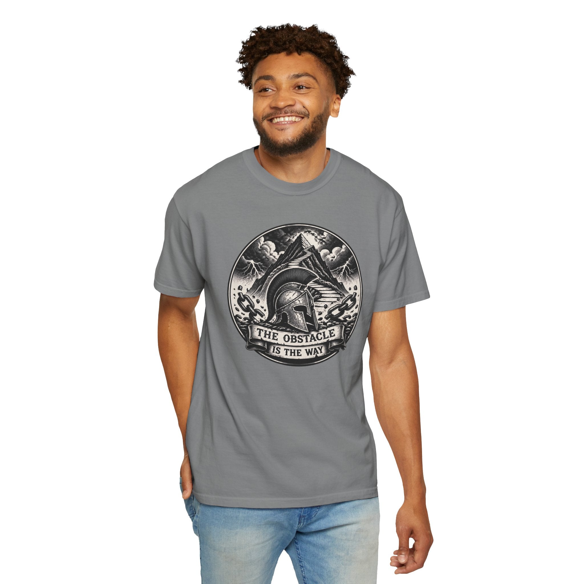 Spartan Helmet T‑Shirt — "The Obstacle Is The Way" Motivational Tee