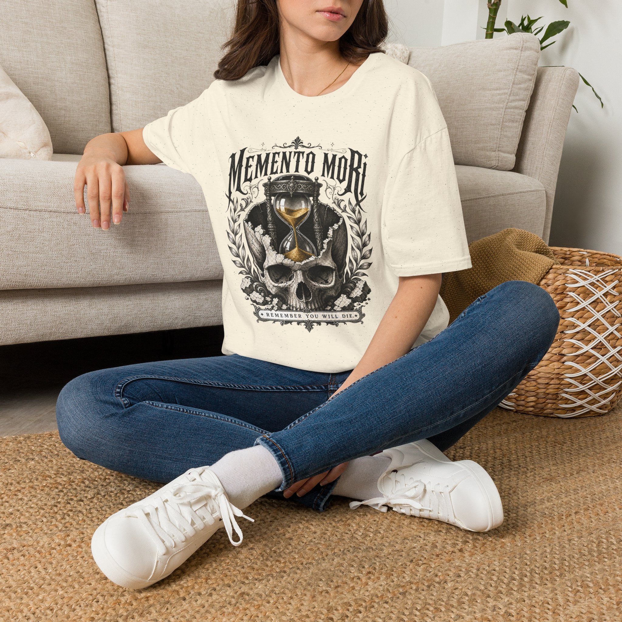 Memento Mori T-Shirt — Vintage Hourglass & Skull Death Awareness Tee