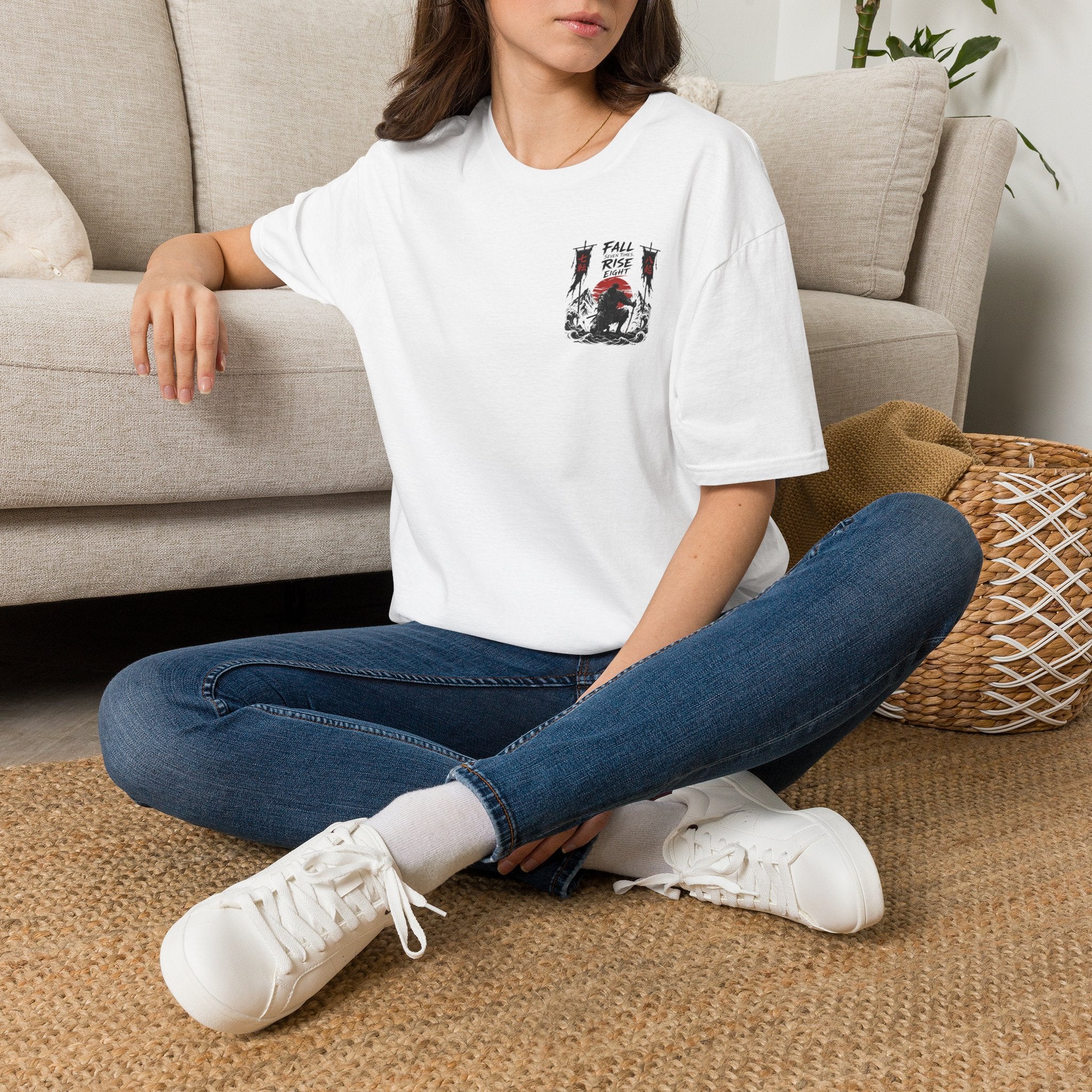 T-Shirt — 'Fall, Rise, Repeat' Samurai Chest Print