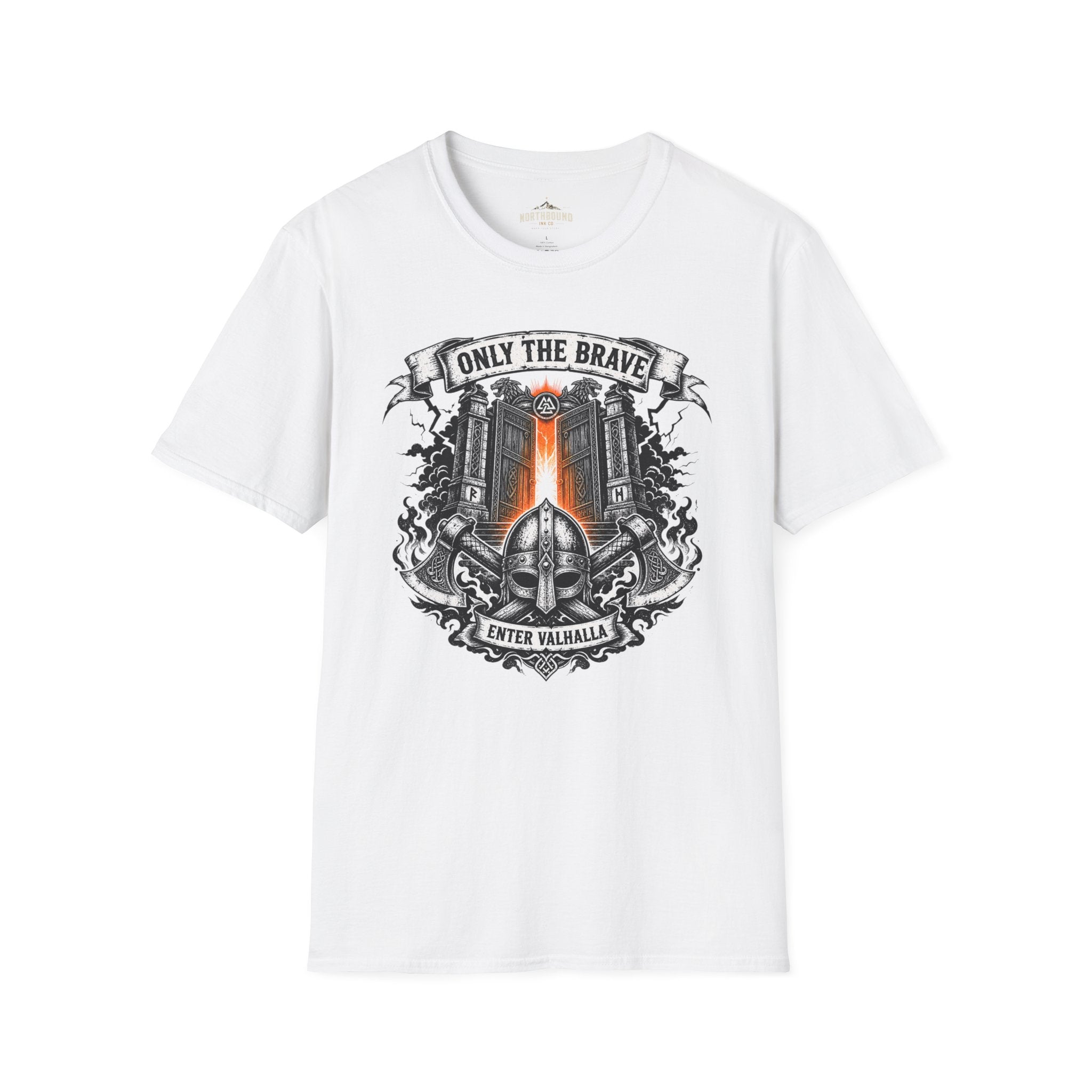 Only The Brave T-Shirt — Gothic Knight Helmet & Castle Illustration