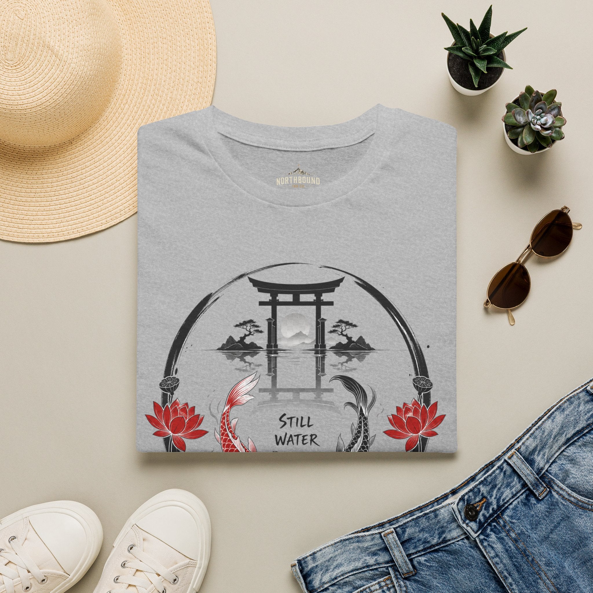 Zen Koi Torii T‑Shirt — "Still Water" Japanese Garden Graphic