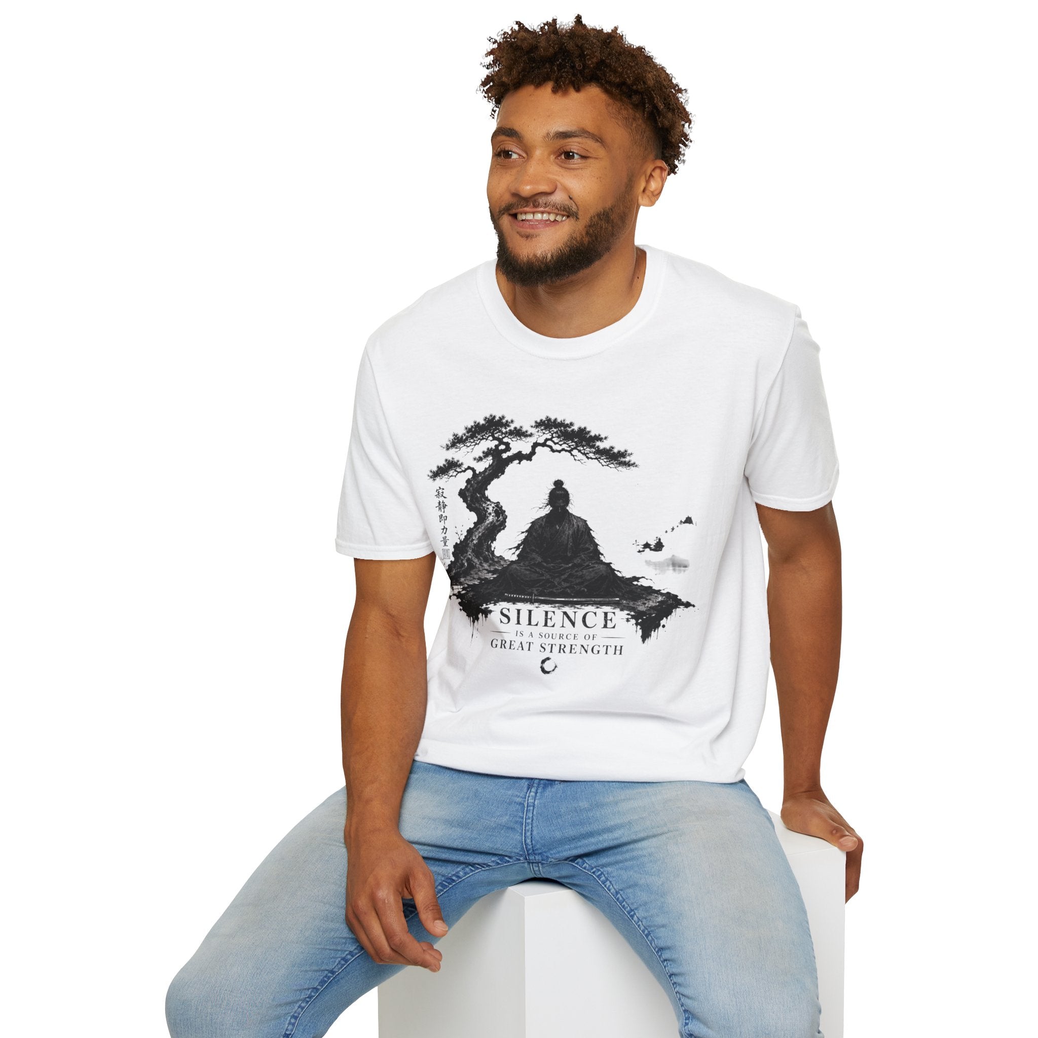 Meditation Zen T-Shirt — 'Silence Is Great Strength' Minimal Bonsai Buddha Tee