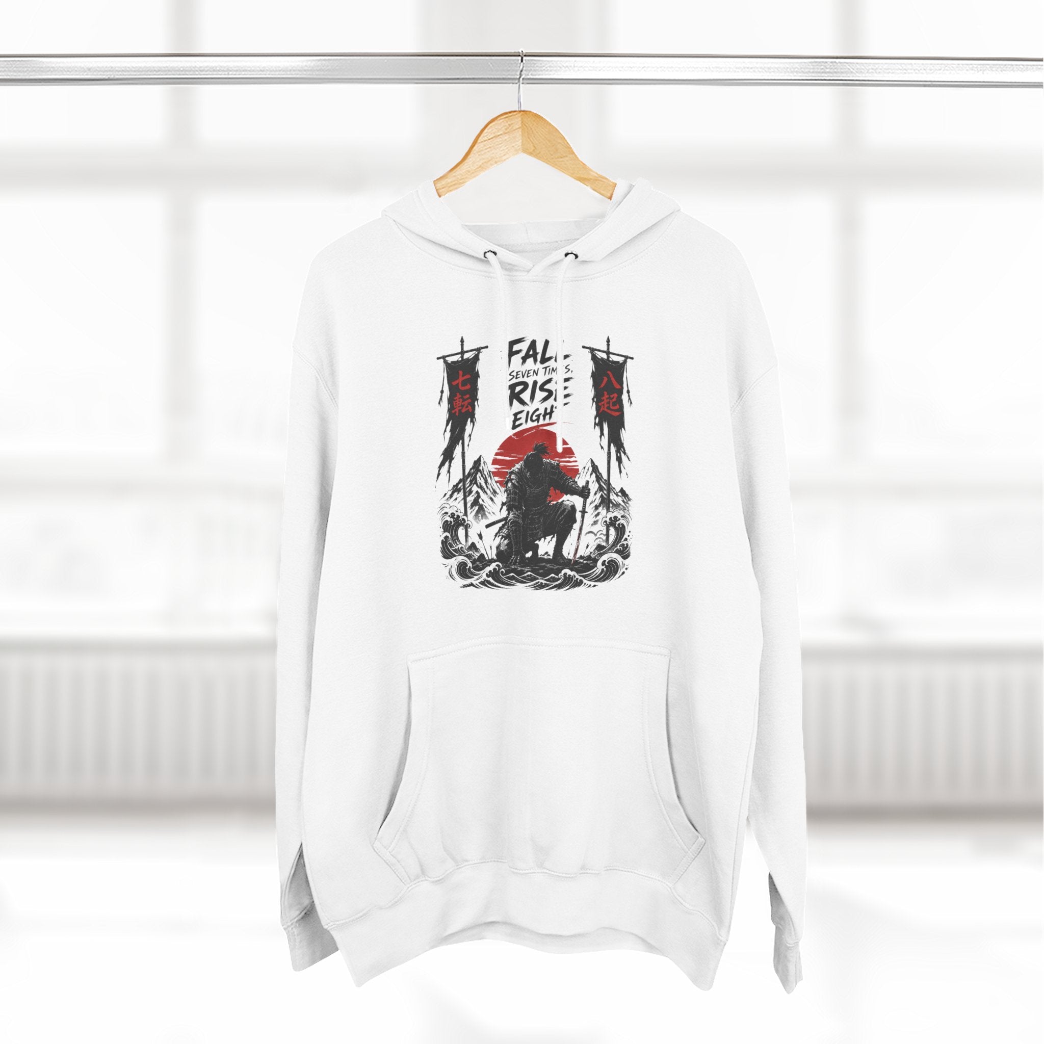 Samurai Sunset Hoodie — "Fall Rise Fight" Graphic Fleece Hoodie