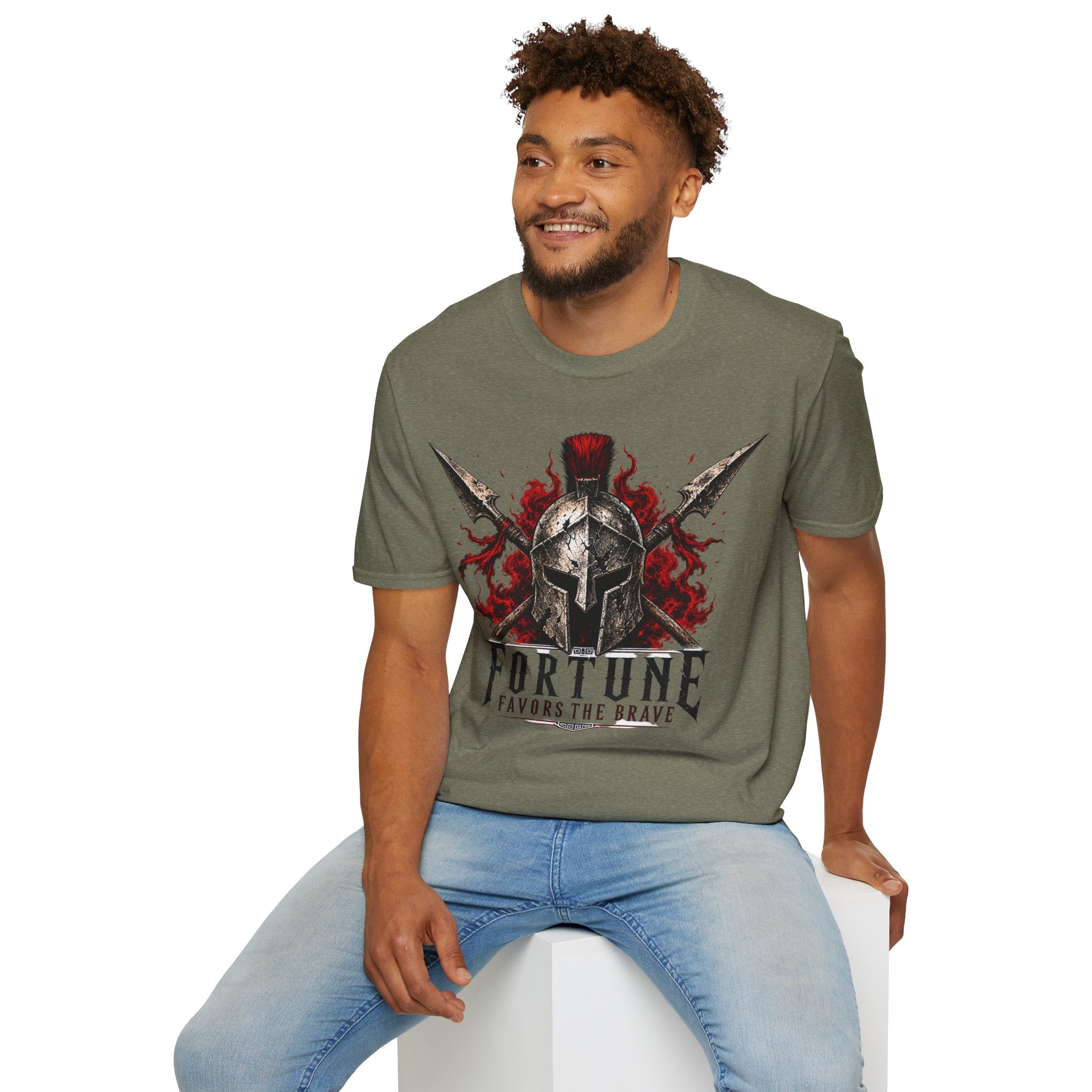 Warrior Helmet T-Shirt — "Fortune Favors the Brave" Spartan Helmet Graphic Tee