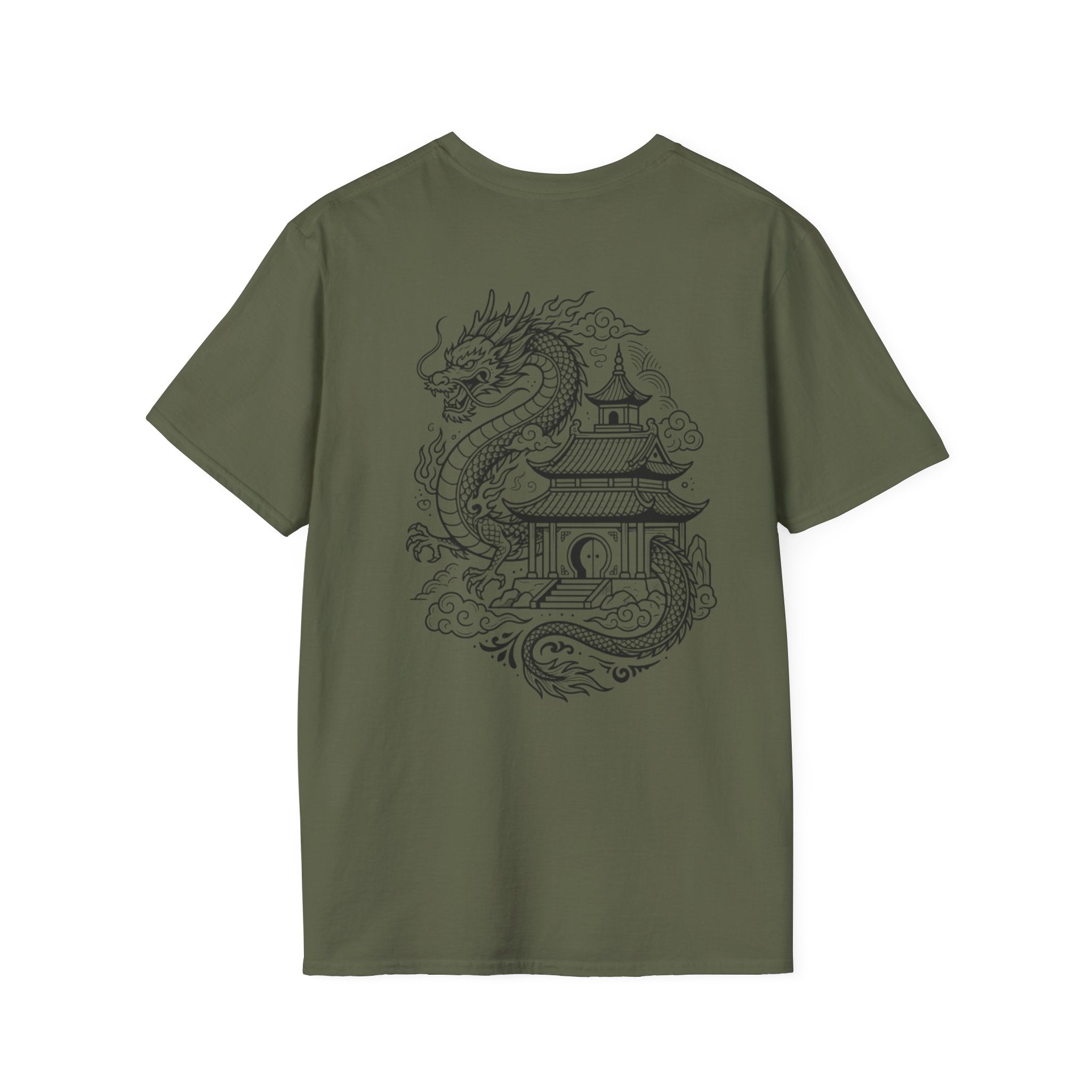 Dragon Crest Pocket T-Shirt — Small Intricate Dragon Chest Graphic
