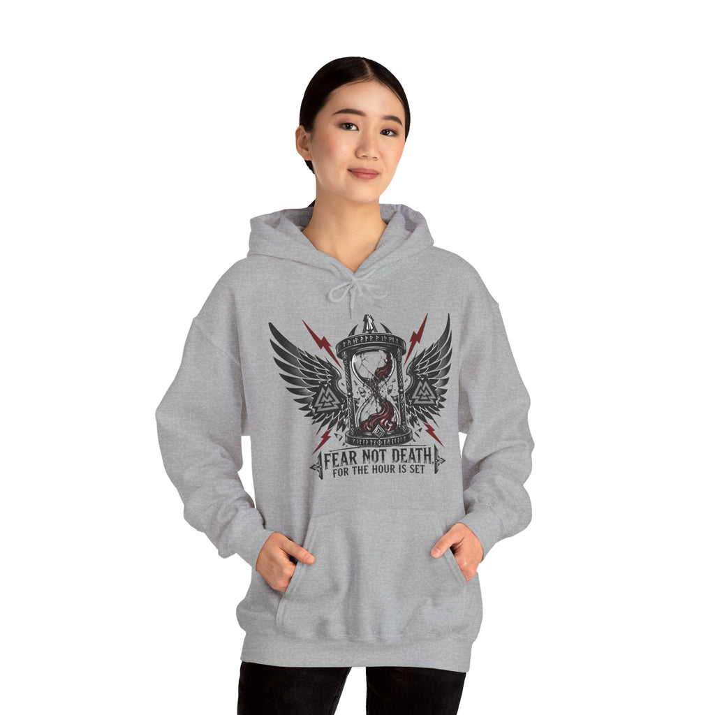 Fear Not Death Hourglass Wings Hoodie — Gothic Inspirational Pullover