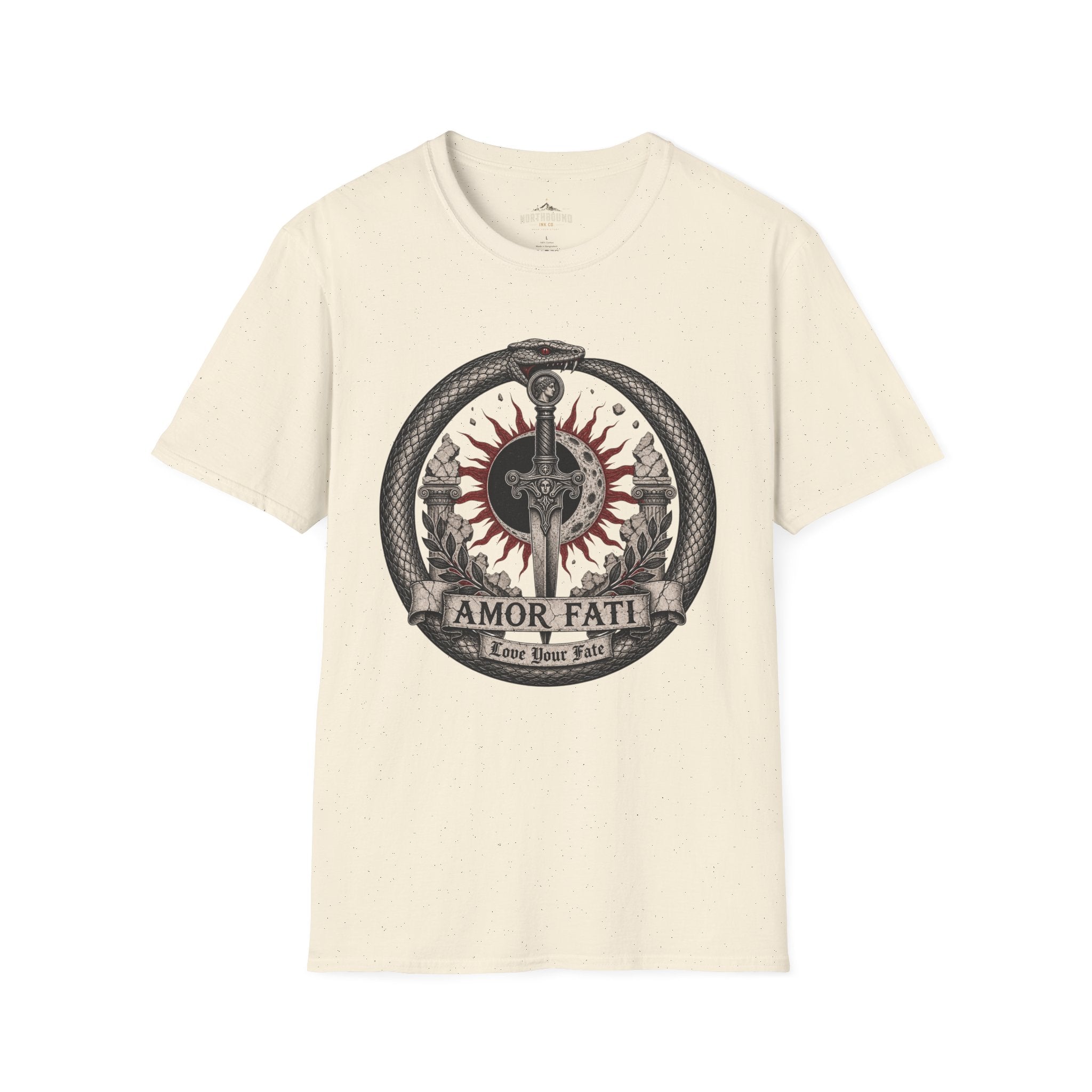 Amor Fati Sword T-Shirt — Sun & Ouroboros Graphic Tee
