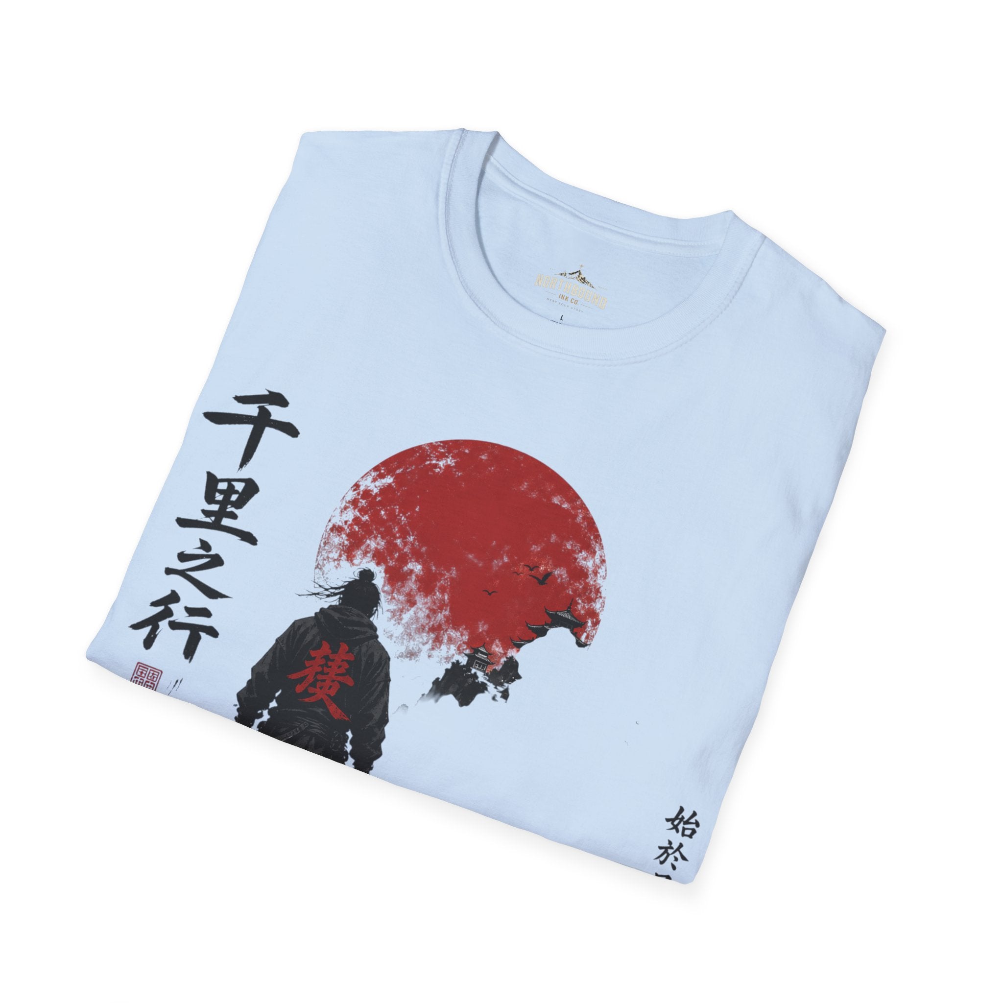 Samurai Walk T-Shirt — Red Sun Japanese Warrior Graphic