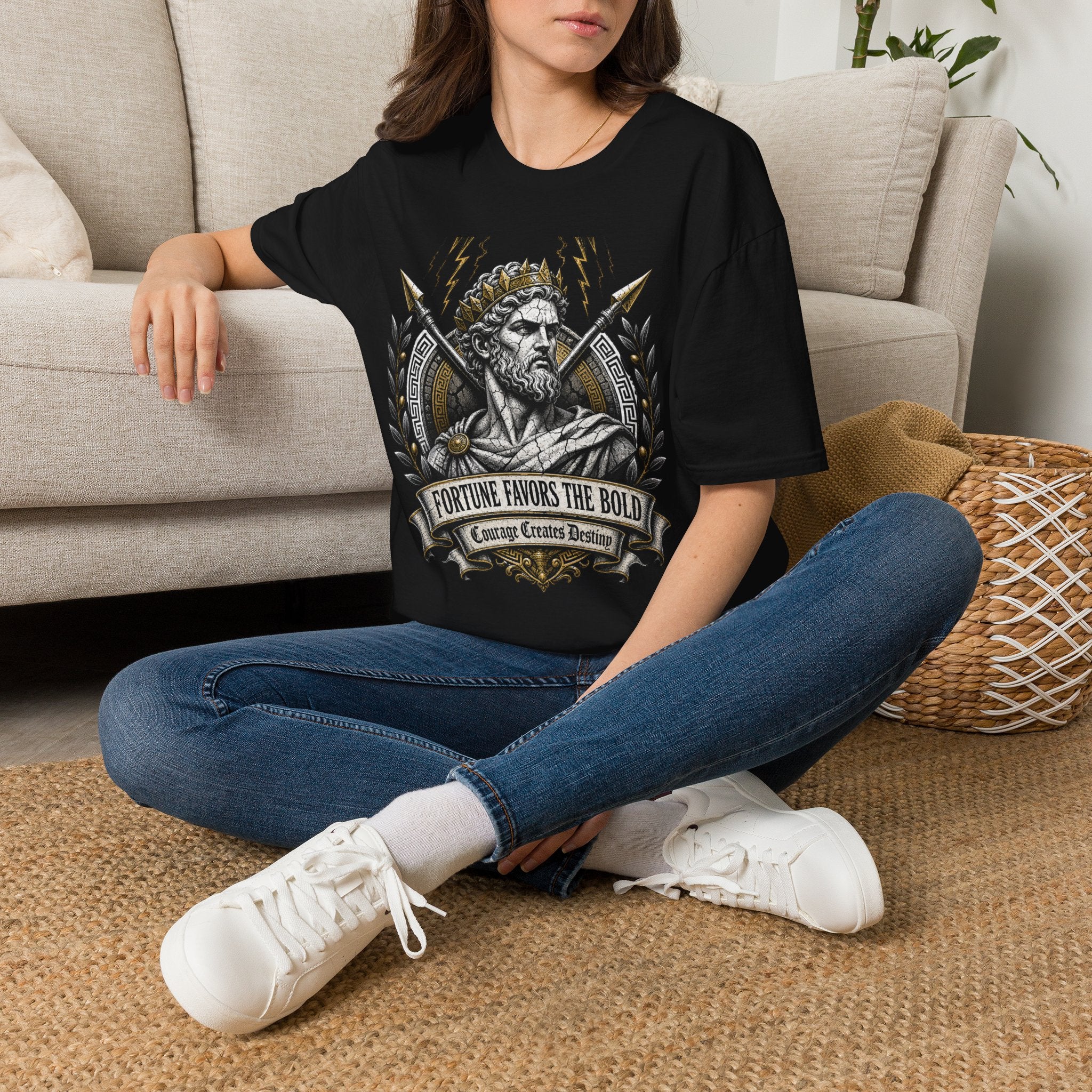 Zeus Lightning T-Shirt — 'Fortune Favors the Bold' Greek God Graphic Tee