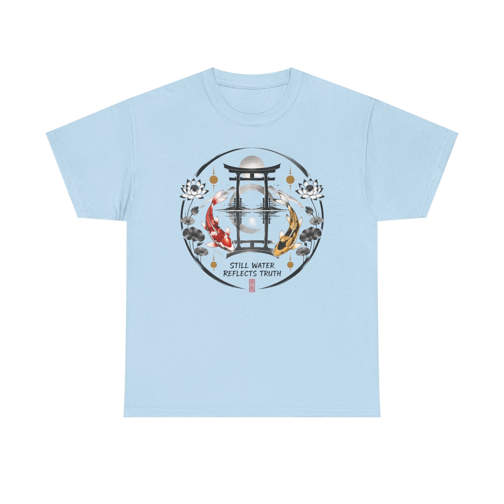 Koi Pond Tee — 'Still Water Reflects Truth' Japanese Torii Graphic T-Shirt