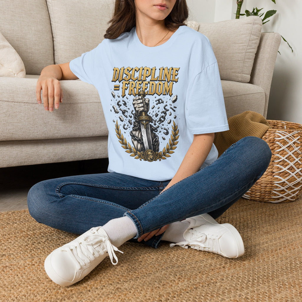 Discipline = Freedom T-Shirt — Motivational Sword & Fist Design