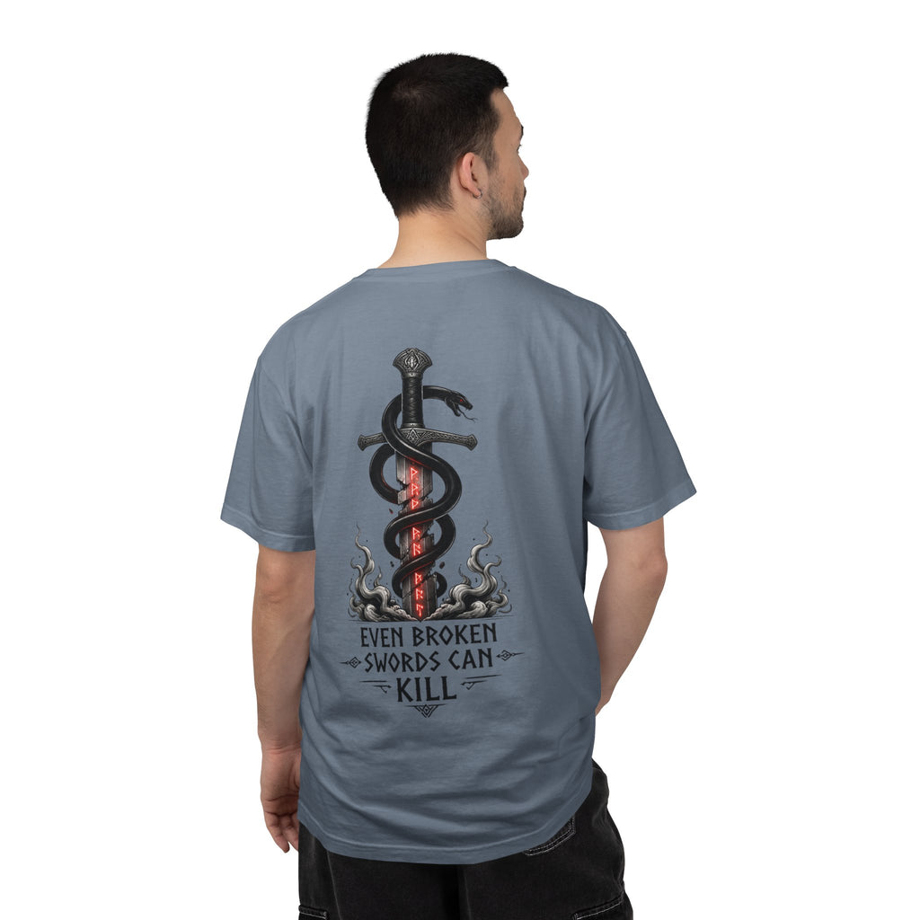 Graphic T-Shirt — 'Even Broken Swords Can Kill' Snake & Sword Back Print
