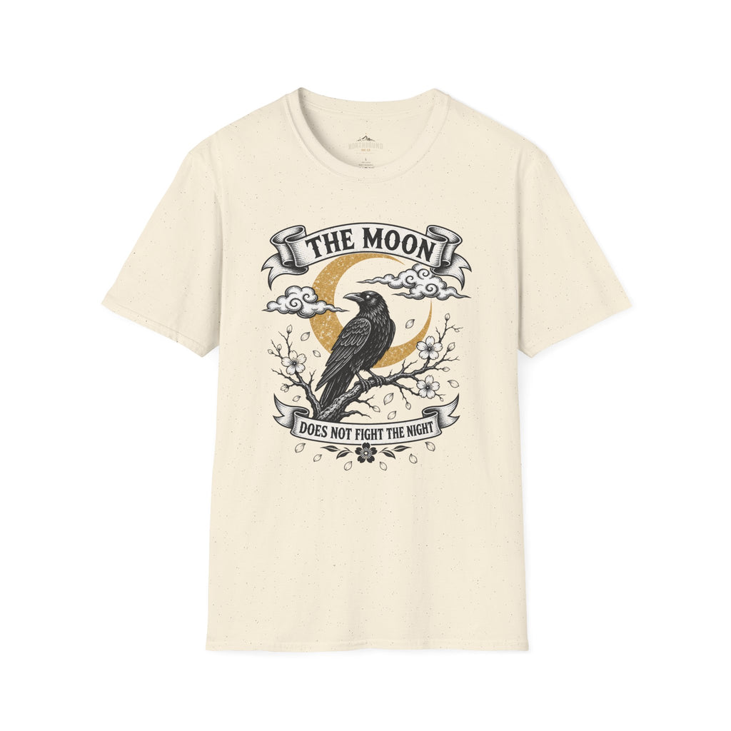 Moon & Raven T-Shirt — "The Moon Does Not Fight The Moon" Gothic Celestial Tee