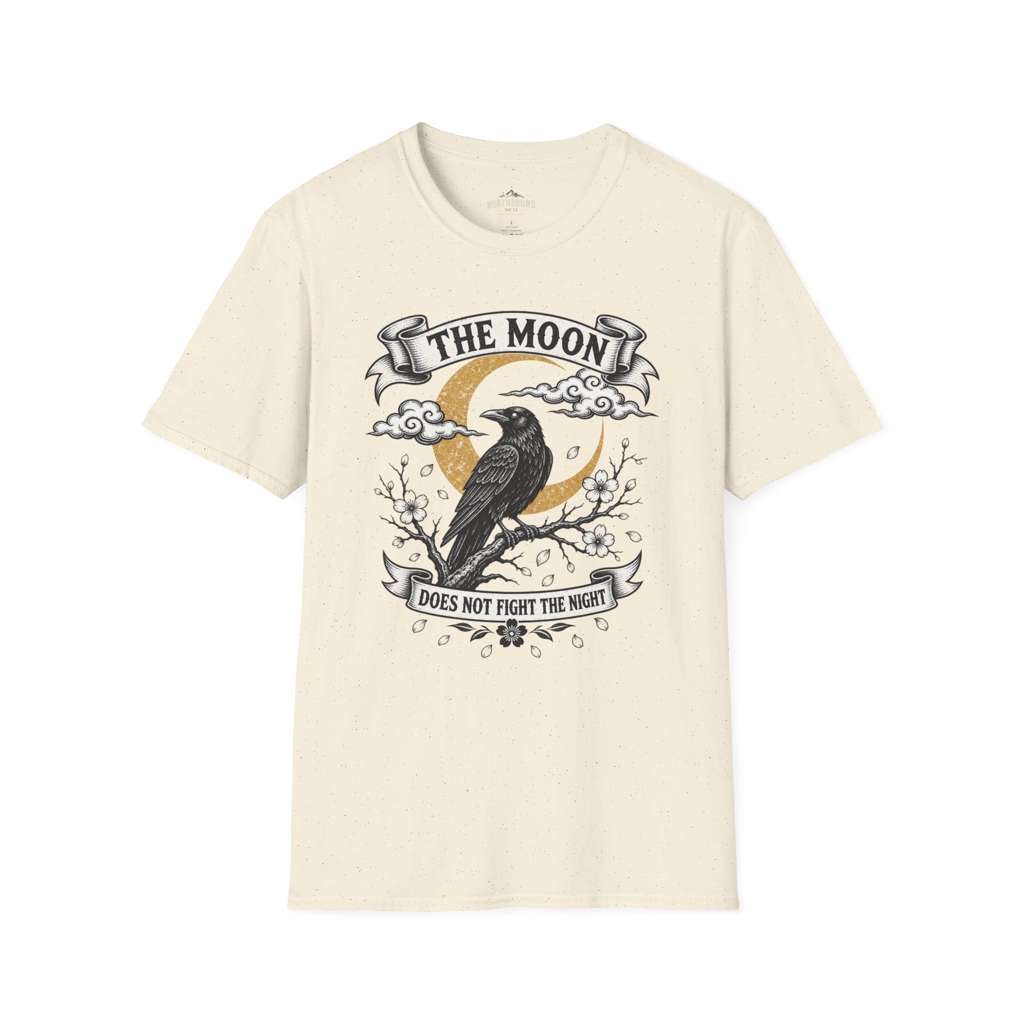 Moon & Raven T-Shirt — "The Moon Does Not Fight The Moon" Gothic Celestial Tee