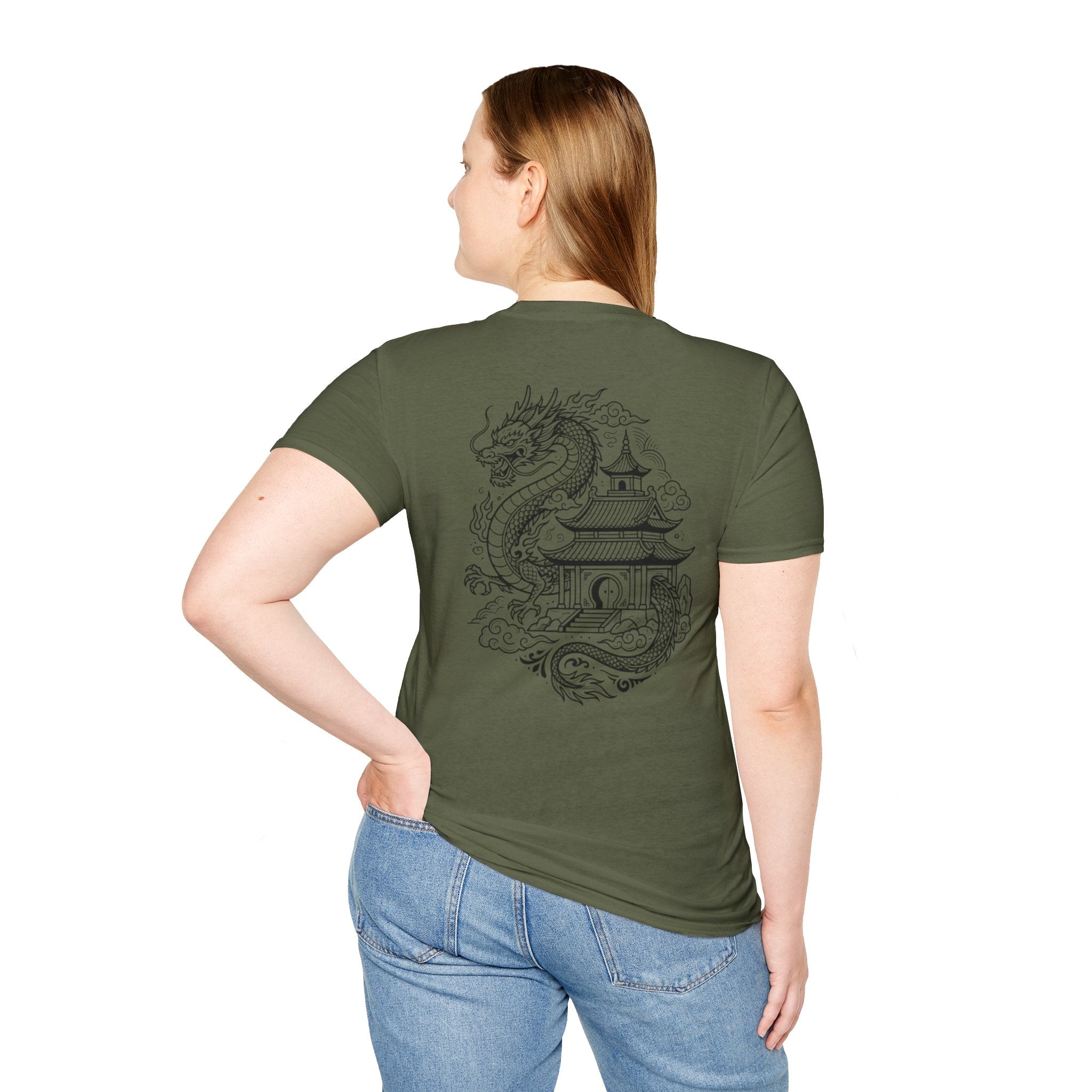 Dragon Crest Pocket T-Shirt — Small Intricate Dragon Chest Graphic