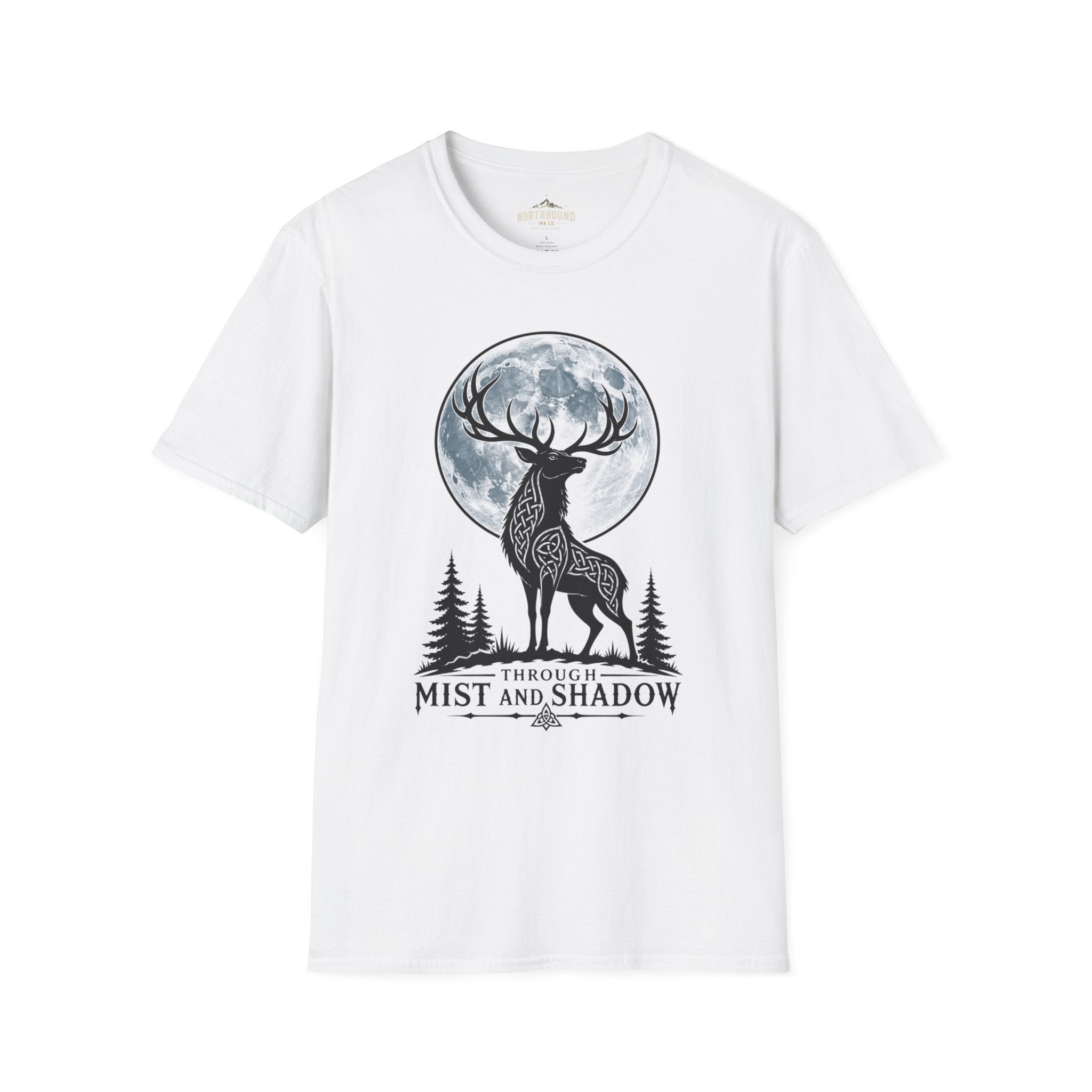 Deer Moon T‑Shirt — 'Mist and Shadow' Woodland Stag Graphic Tee