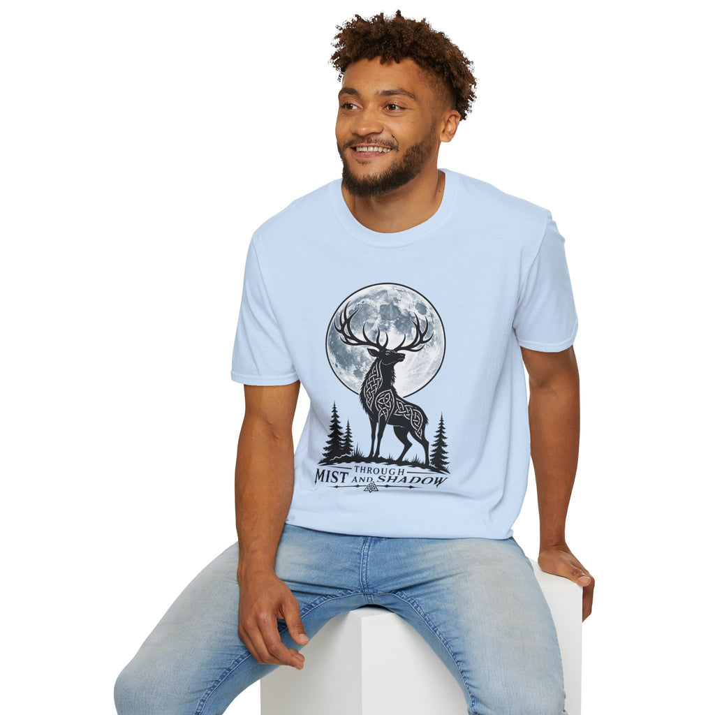 Deer Moon T‑Shirt — 'Mist and Shadow' Woodland Stag Graphic Tee