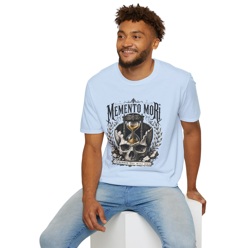 Memento Mori T-Shirt — Vintage Hourglass & Skull Death Awareness Tee