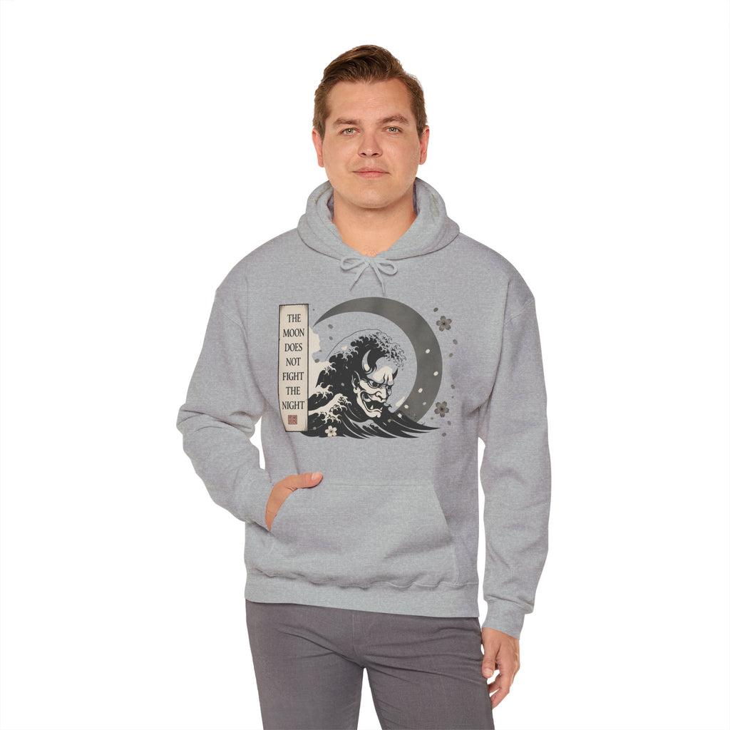 Moon Wave Hoodie — "The Moon Does Not Fright the Night" Graphic Pullover