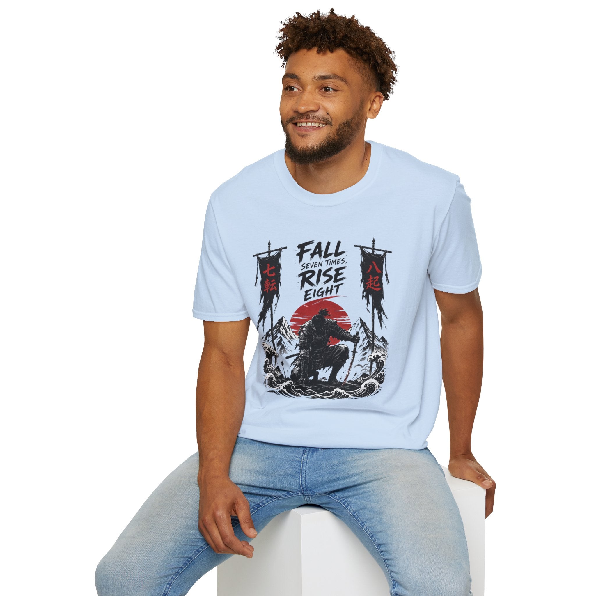T-Shirt — “Fall Seven Times, Rise Eight” Samurai Graphic Tee